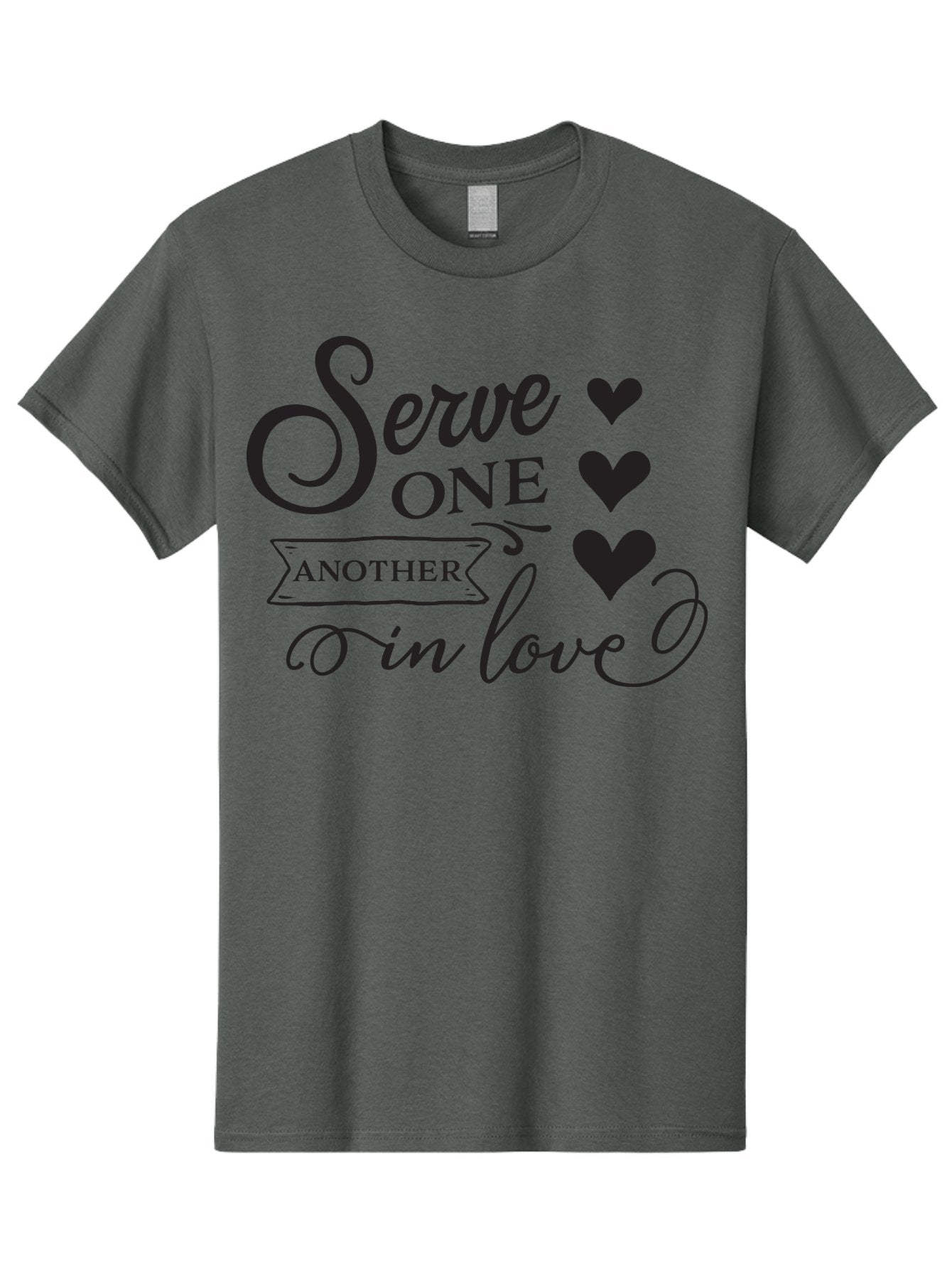 Serve-One-Another-In-Love Men'S Graphic Tee, 100% Cotton, Comfortable Casual Summer Wear, Machine Washable, Serve One Another, Love Message, Heartwarming Quote, Inspirational Saying, Kindness Reminder, Black Hearts, Typography Art Aad148 9