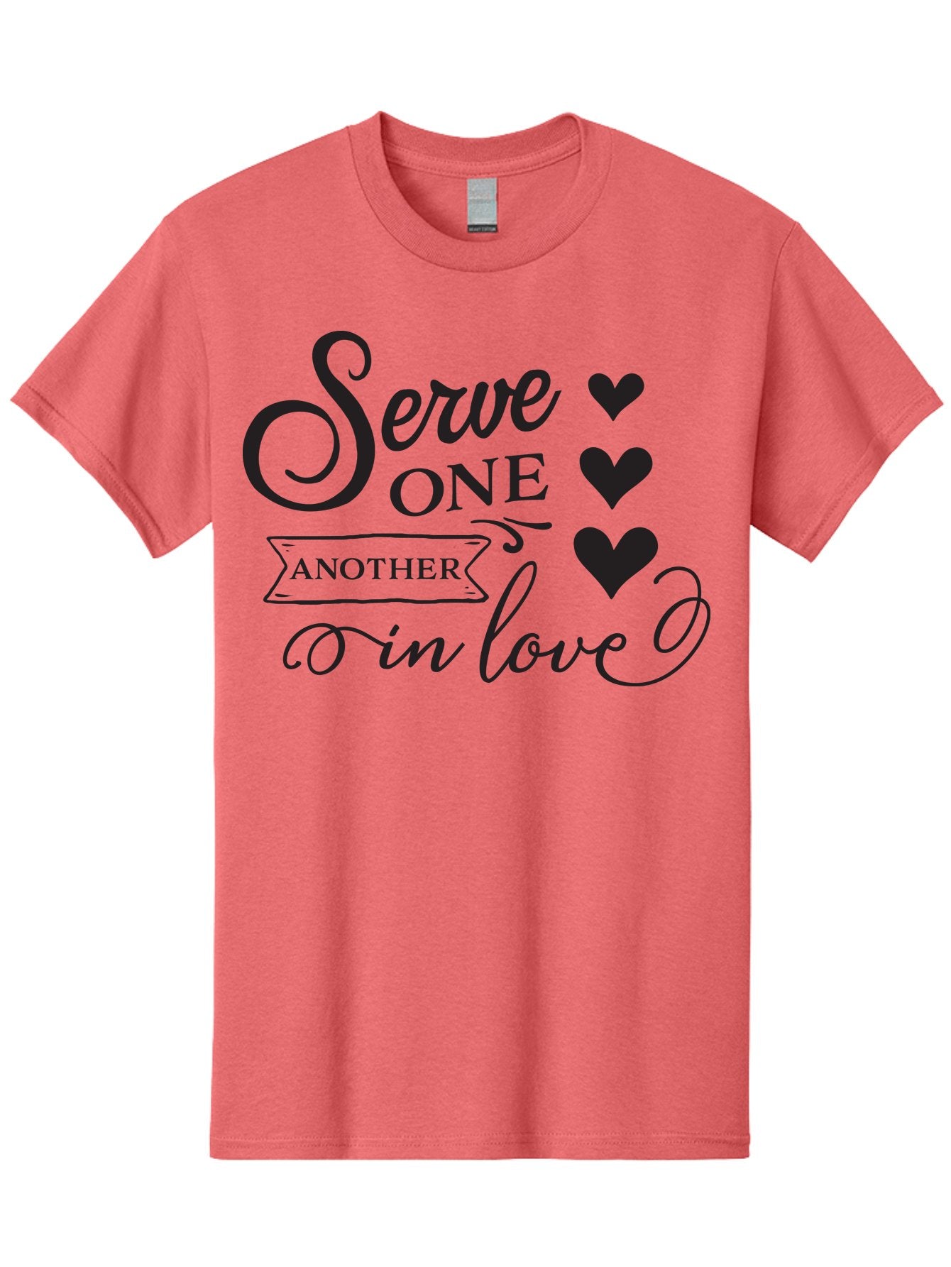 Serve-One-Another-In-Love Men'S Graphic Tee, 100% Cotton, Comfortable Casual Summer Wear, Machine Washable, Serve One Another, Love Message, Heartwarming Quote, Inspirational Saying, Kindness Reminder, Black Hearts, Typography Art Aad148 13