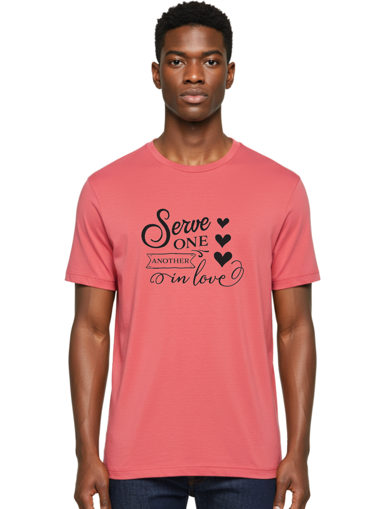 Serve-One-Another-In-Love Men'S Graphic Tee, 100% Cotton, Comfortable Casual Summer Wear, Machine Washable, Serve One Another, Love Message, Heartwarming Quote, Inspirational Saying, Kindness Reminder, Black Hearts, Typography Art Aad148 30