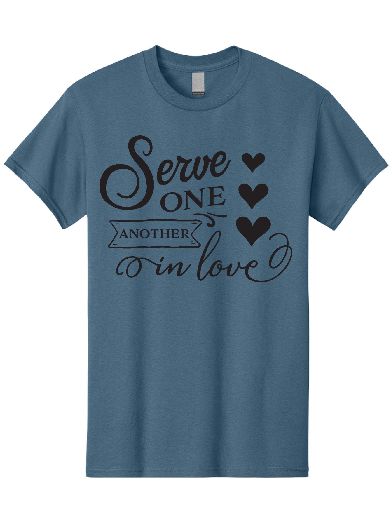 Serve-One-Another-In-Love Men'S Graphic Tee, 100% Cotton, Comfortable Casual Summer Wear, Machine Washable, Serve One Another, Love Message, Heartwarming Quote, Inspirational Saying, Kindness Reminder, Black Hearts, Typography Art Aad148 5