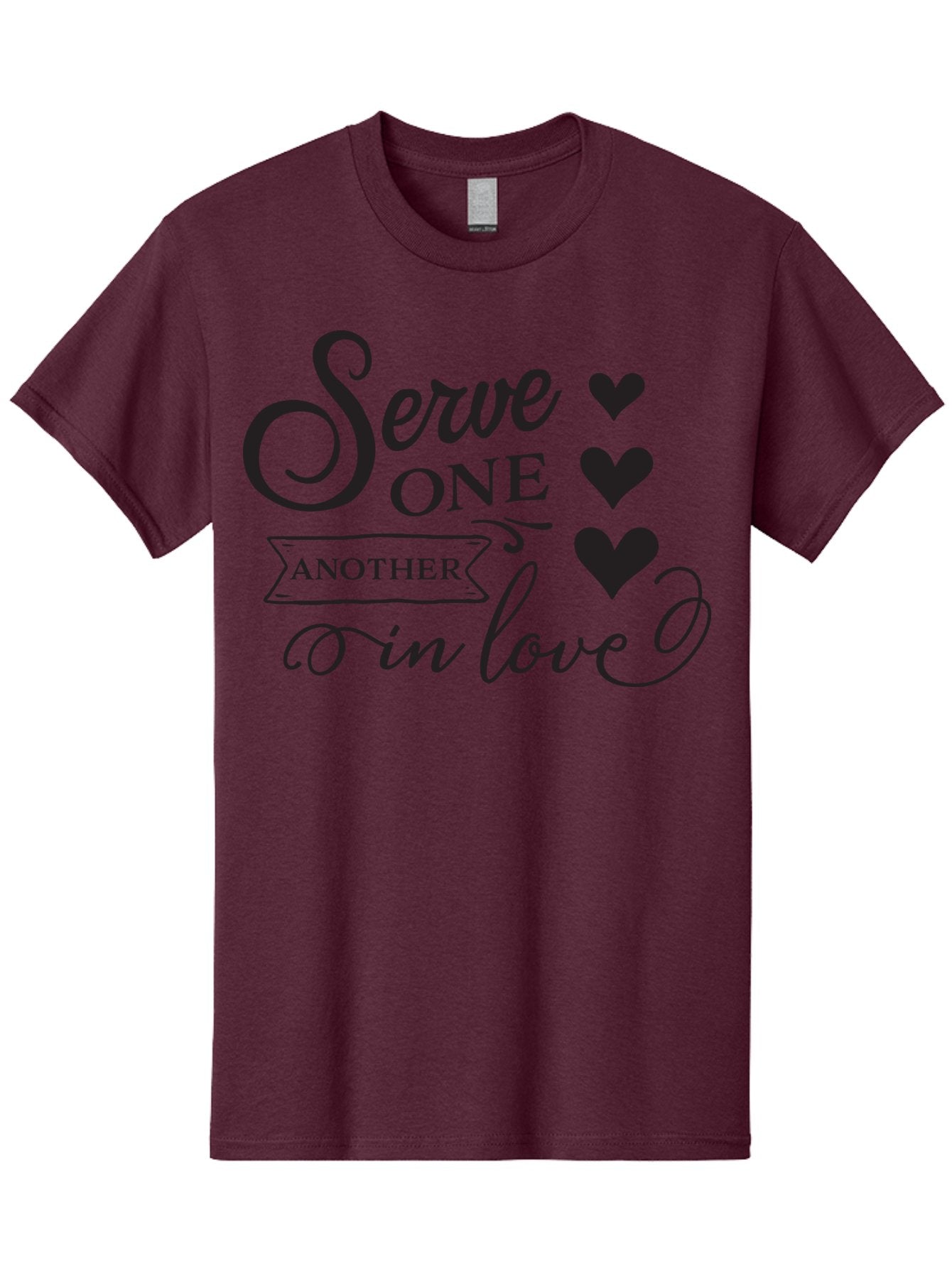 Serve-One-Another-In-Love Men'S Graphic Tee, 100% Cotton, Comfortable Casual Summer Wear, Machine Washable, Serve One Another, Love Message, Heartwarming Quote, Inspirational Saying, Kindness Reminder, Black Hearts, Typography Art Aad148 8