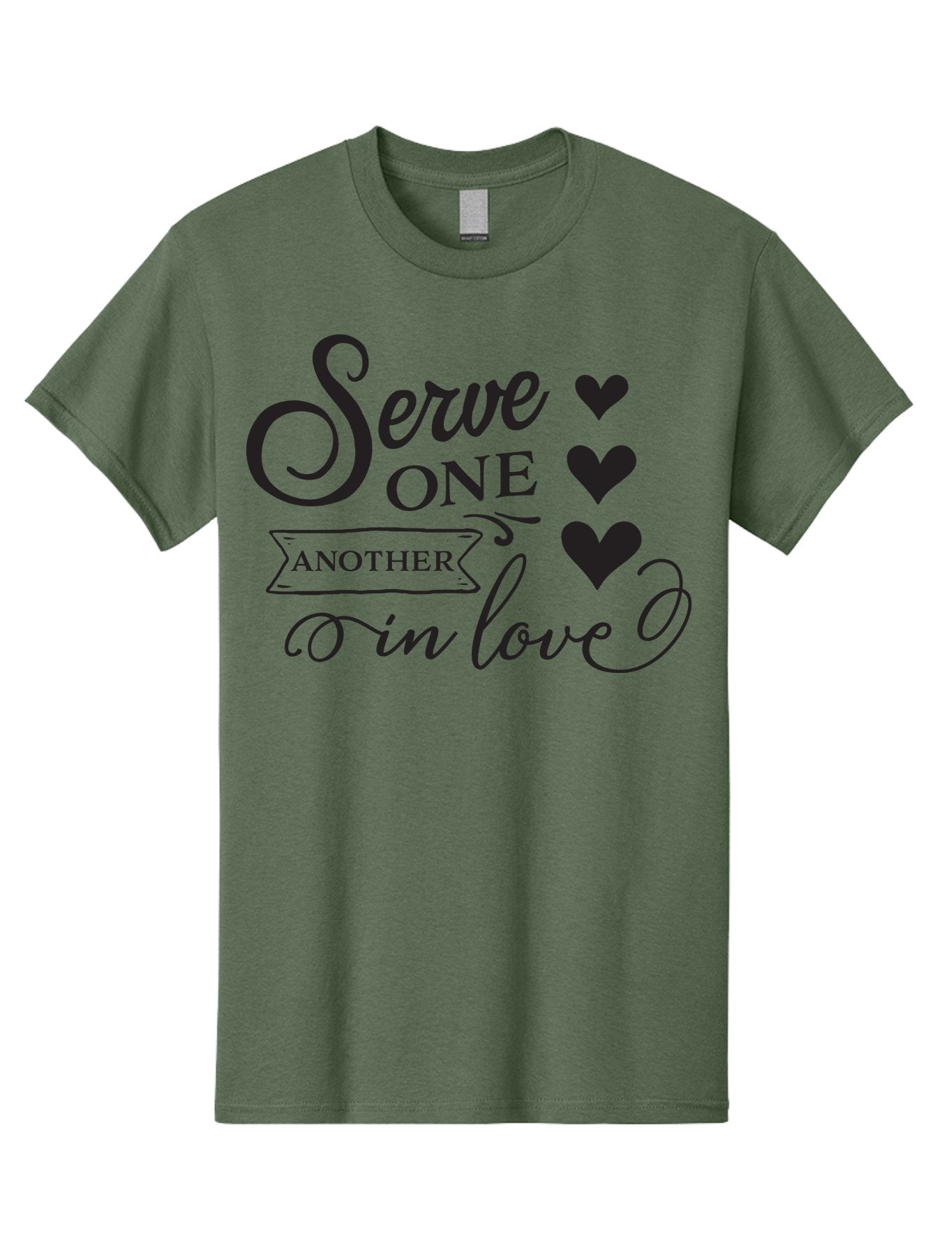 Serve-One-Another-In-Love Men'S Graphic Tee, 100% Cotton, Comfortable Casual Summer Wear, Machine Washable, Serve One Another, Love Message, Heartwarming Quote, Inspirational Saying, Kindness Reminder, Black Hearts, Typography Art Aad148