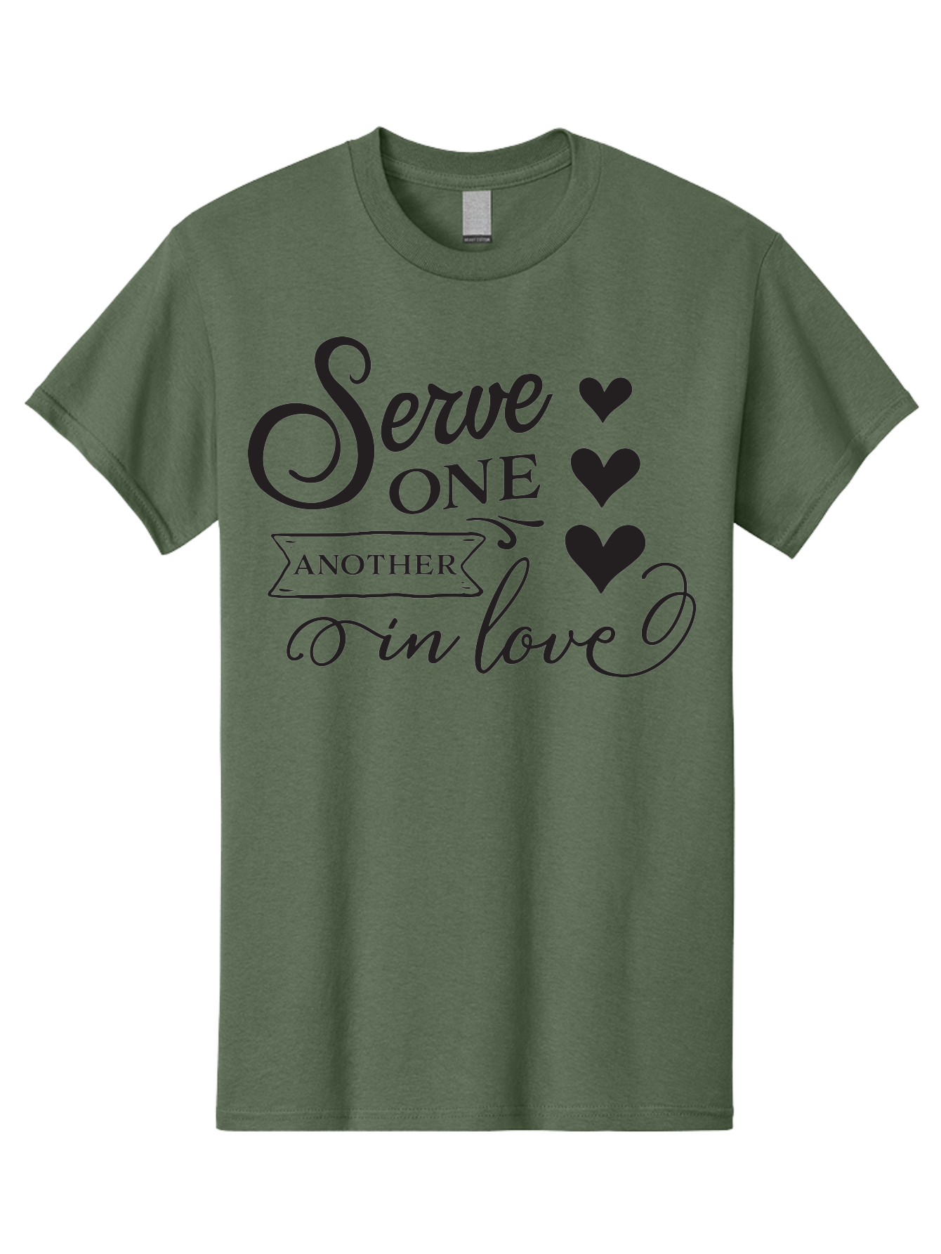 Serve-One-Another-In-Love Men'S Graphic Tee, 100% Cotton, Comfortable Casual Summer Wear, Machine Washable, Serve One Another, Love Message, Heartwarming Quote, Inspirational Saying, Kindness Reminder, Black Hearts, Typography Art Aad148 19
