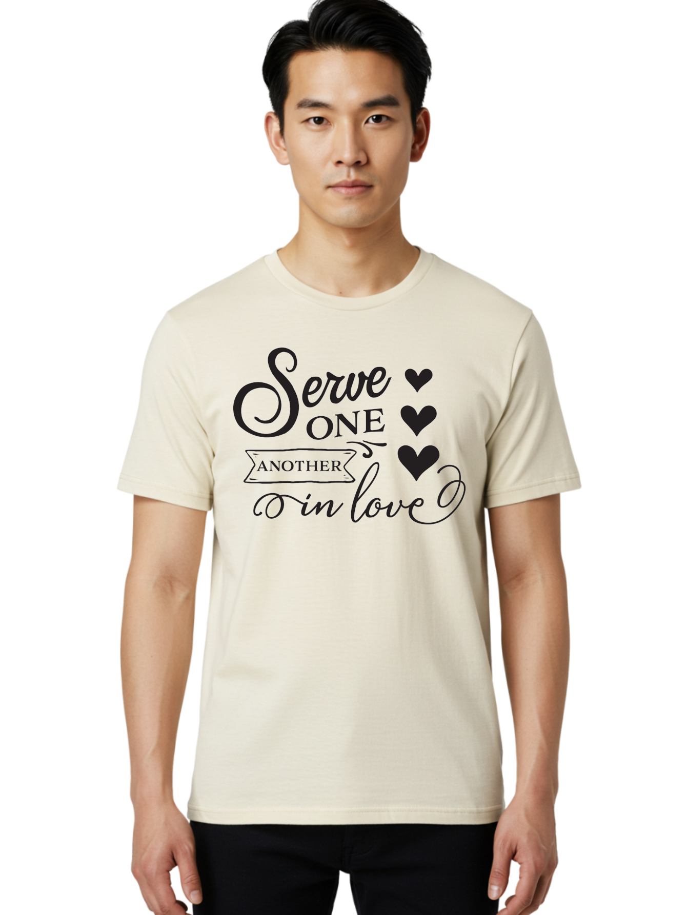 Serve-One-Another-In-Love Men'S Graphic Tee, 100% Cotton, Comfortable Casual Summer Wear, Machine Washable, Serve One Another, Love Message, Heartwarming Quote, Inspirational Saying, Kindness Reminder, Black Hearts, Typography Art Aad148 14