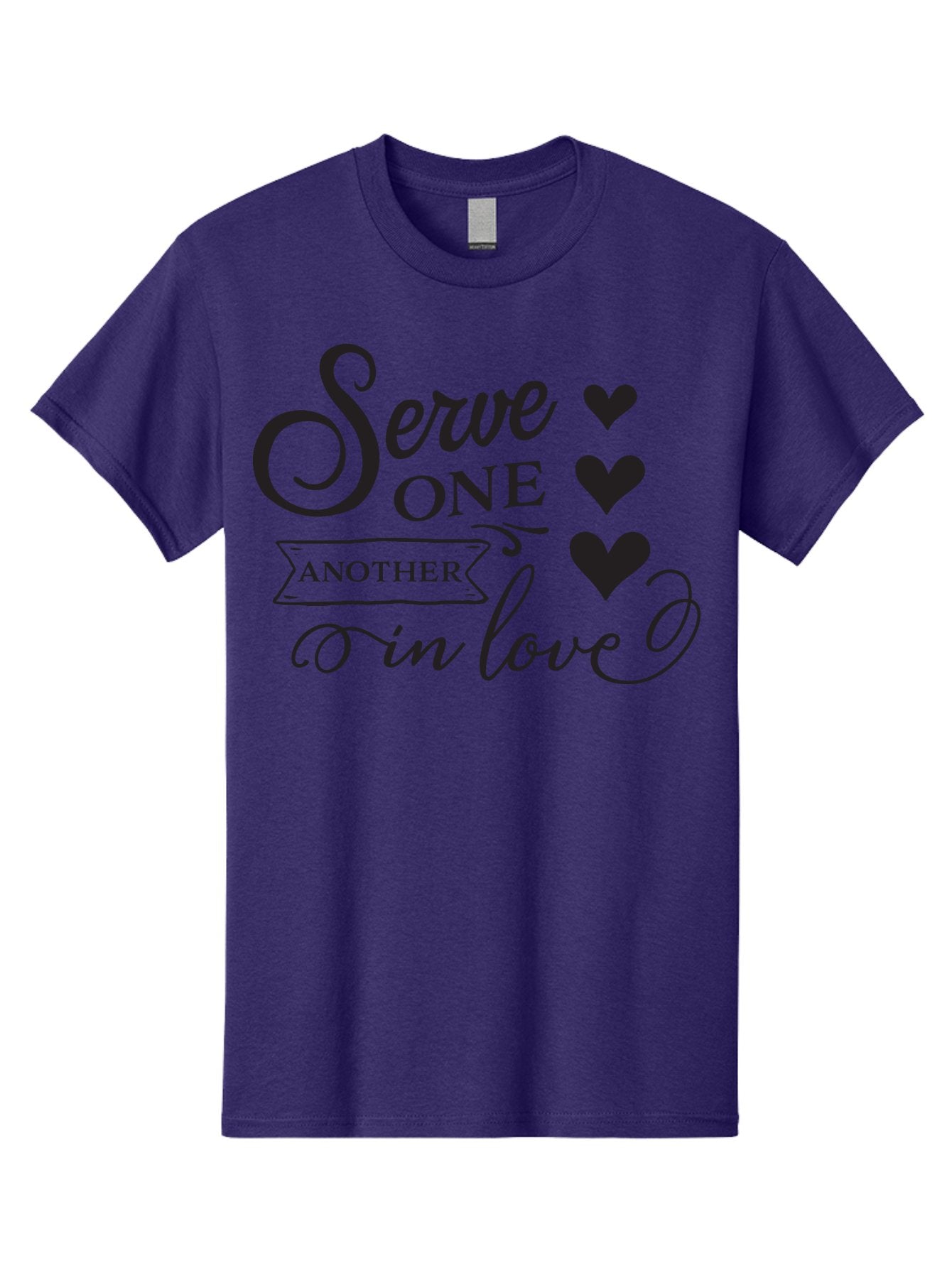 Serve-One-Another-In-Love Men'S Graphic Tee, 100% Cotton, Comfortable Casual Summer Wear, Machine Washable, Serve One Another, Love Message, Heartwarming Quote, Inspirational Saying, Kindness Reminder, Black Hearts, Typography Art Aad148 3