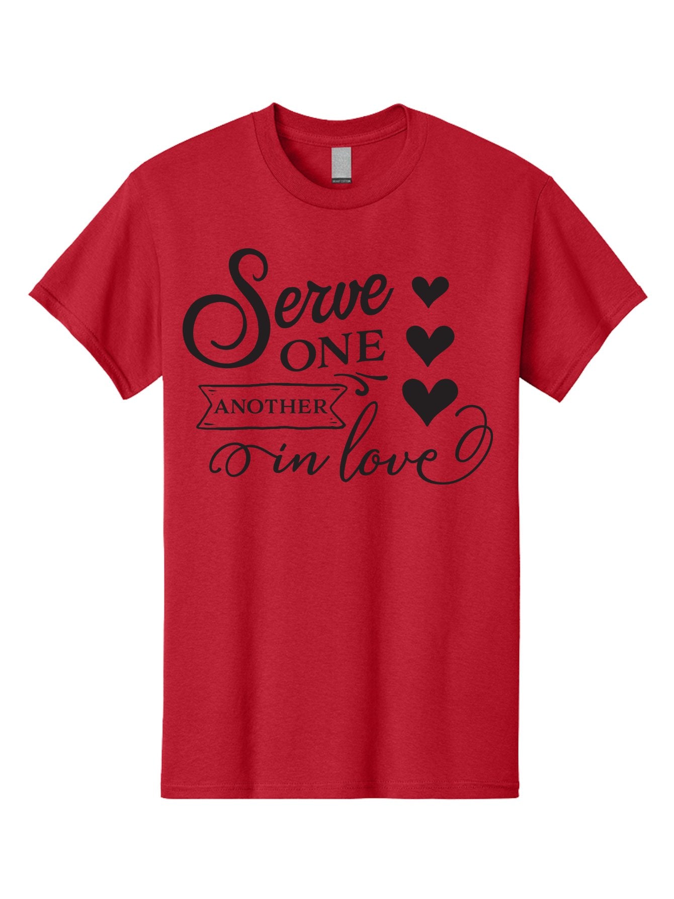 Serve-One-Another-In-Love Men'S Graphic Tee, 100% Cotton, Comfortable Casual Summer Wear, Machine Washable, Serve One Another, Love Message, Heartwarming Quote, Inspirational Saying, Kindness Reminder, Black Hearts, Typography Art Aad148 12