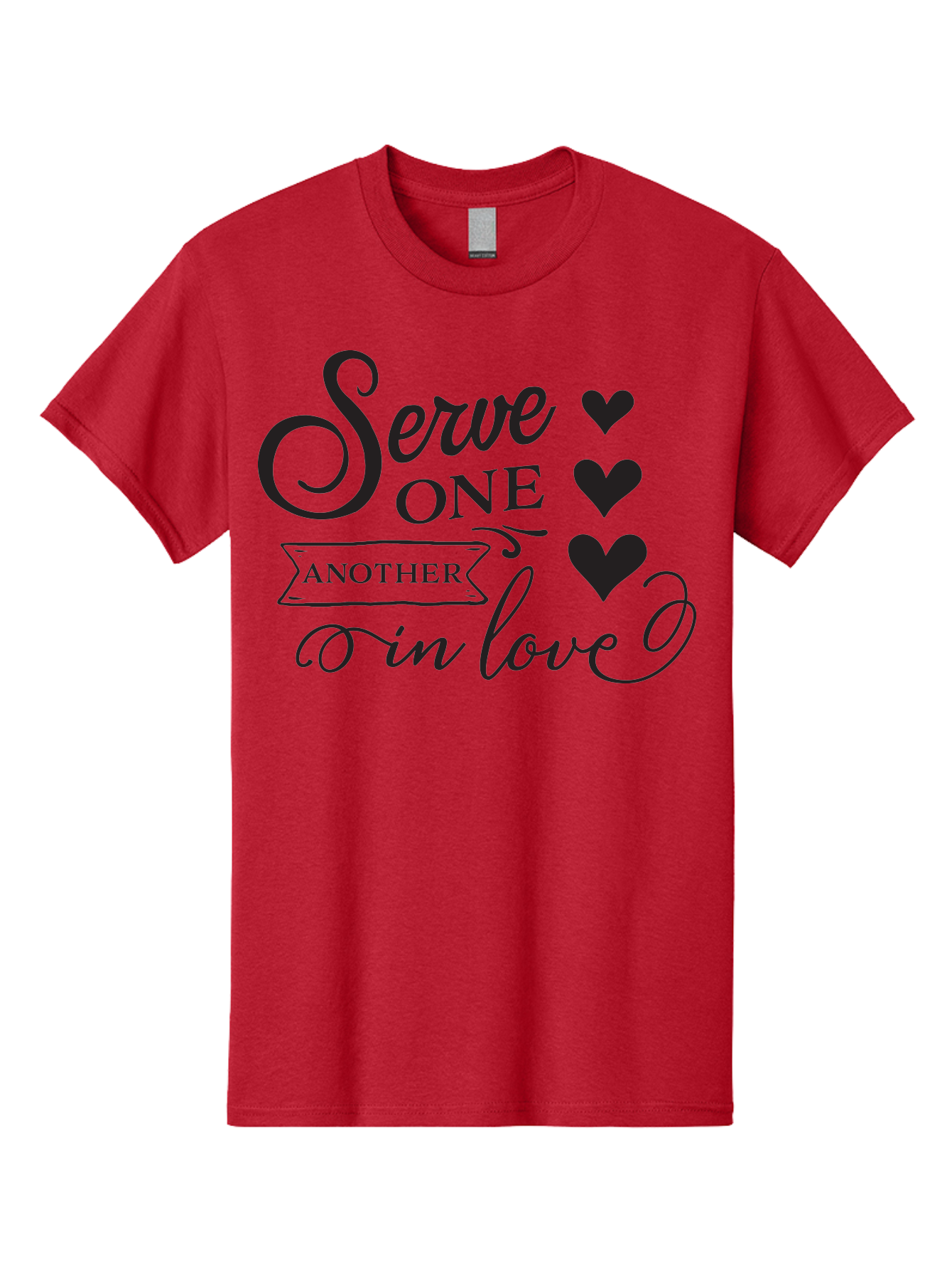 Serve-One-Another-In-Love Men'S Graphic Tee, 100% Cotton, Comfortable Casual Summer Wear, Machine Washable, Serve One Another, Love Message, Heartwarming Quote, Inspirational Saying, Kindness Reminder, Black Hearts, Typography Art Aad148 5