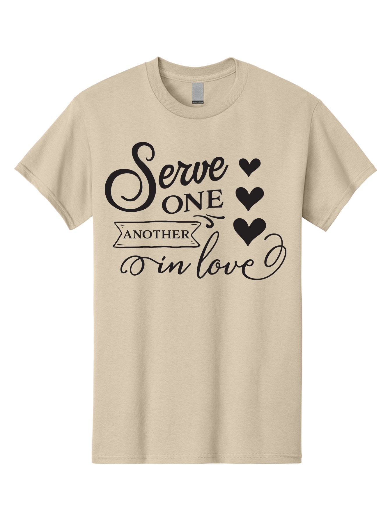 Serve-One-Another-In-Love Men'S Graphic Tee, 100% Cotton, Comfortable Casual Summer Wear, Machine Washable, Serve One Another, Love Message, Heartwarming Quote, Inspirational Saying, Kindness Reminder, Black Hearts, Typography Art Aad148 4