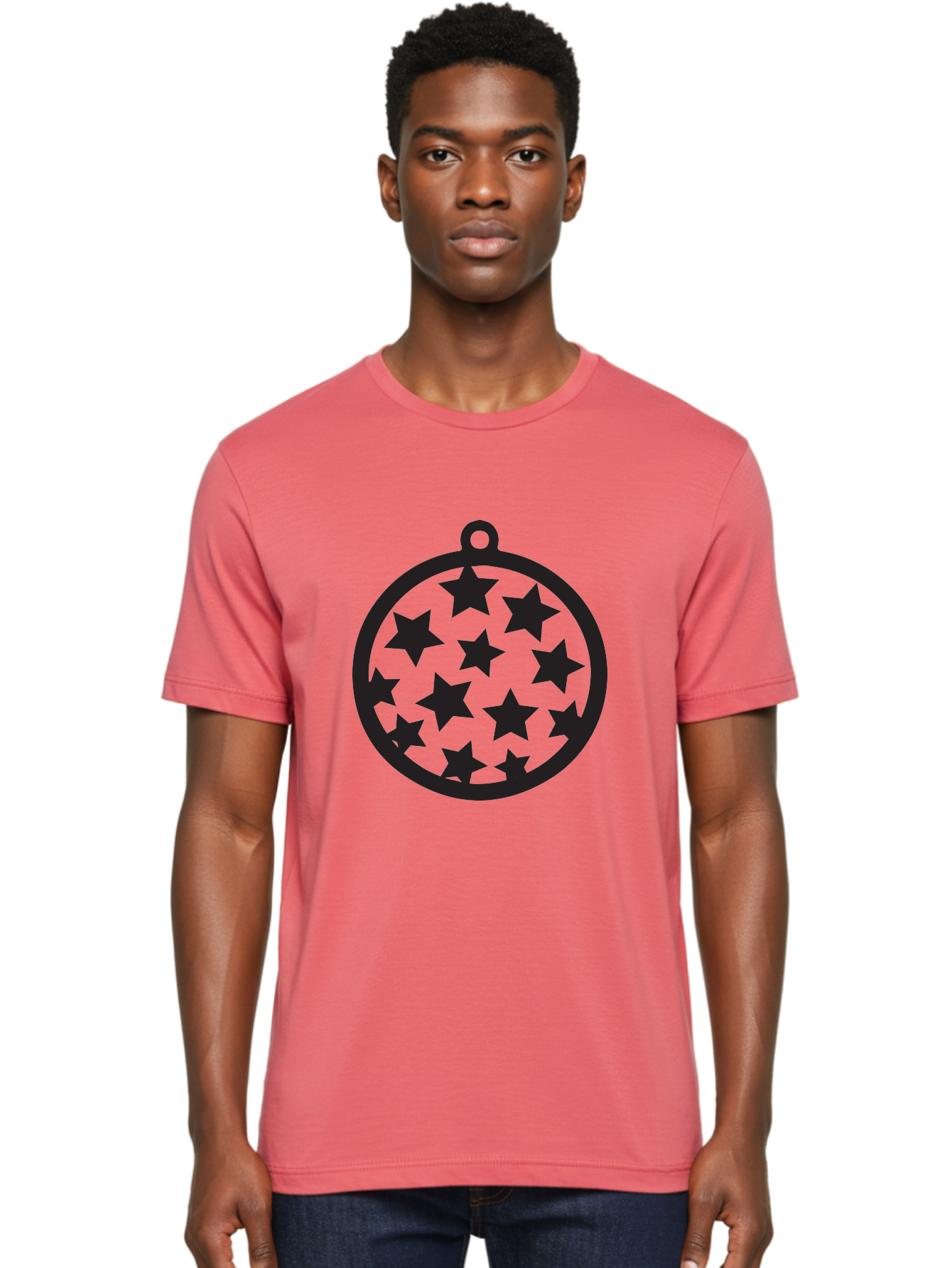 Seven-Star-Ball Men'S Graphic Tee, 100% Cotton, Comfortable Casual Summer Wear, Machine Washable, Seven Stars, Black Stars, Circular Frame, Ornament Design, Christmas Decoration, Festive Symbol, Star Pattern, Magic Symbol, Mystical Design Aad149 12