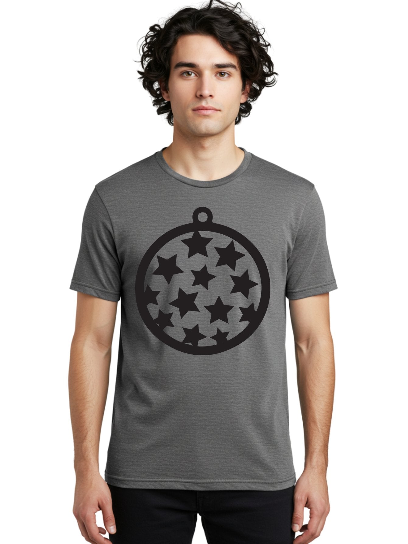Seven-Star-Ball Men'S Graphic Tee, 100% Cotton, Comfortable Casual Summer Wear, Machine Washable, Seven Stars, Black Stars, Circular Frame, Ornament Design, Christmas Decoration, Festive Symbol, Star Pattern, Magic Symbol, Mystical Design Aad149 18