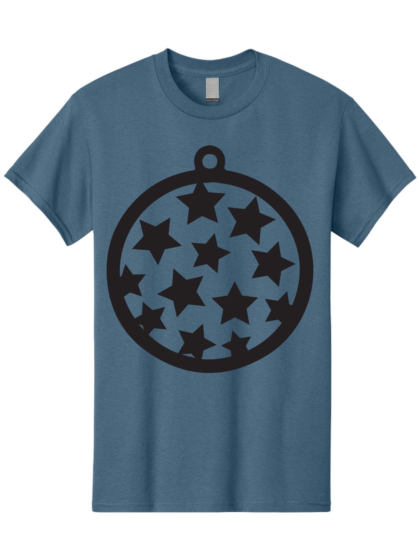 Seven-Star-Ball Men'S Graphic Tee, 100% Cotton, Comfortable Casual Summer Wear, Machine Washable, Seven Stars, Black Stars, Circular Frame, Ornament Design, Christmas Decoration, Festive Symbol, Star Pattern, Magic Symbol, Mystical Design Aad149 6