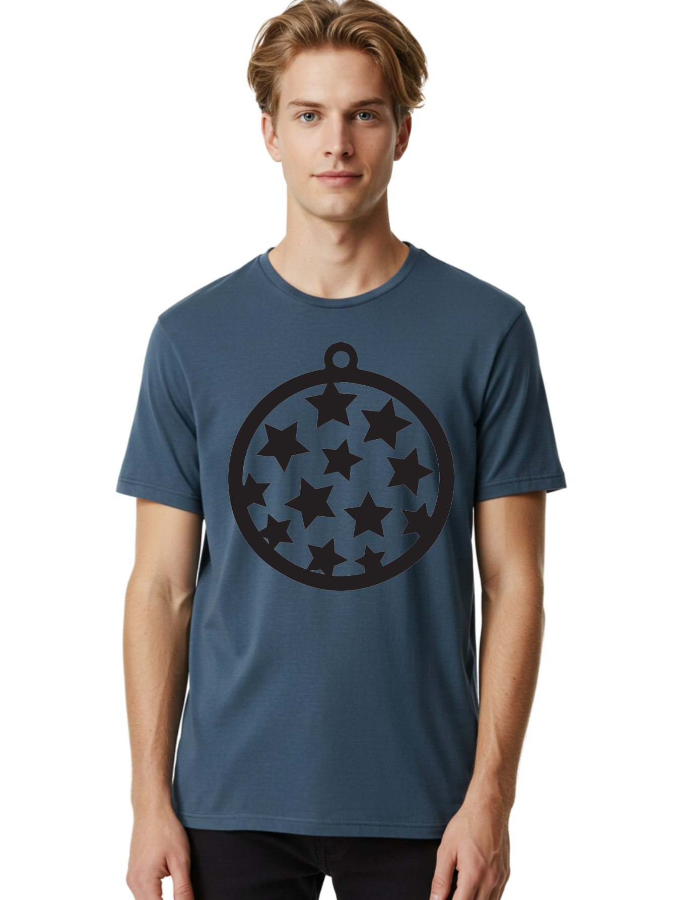Seven-Star-Ball Men'S Graphic Tee, 100% Cotton, Comfortable Casual Summer Wear, Machine Washable, Seven Stars, Black Stars, Circular Frame, Ornament Design, Christmas Decoration, Festive Symbol, Star Pattern, Magic Symbol, Mystical Design Aad149 14