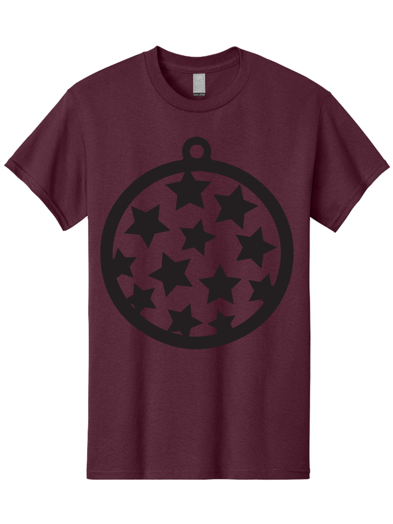 Seven-Star-Ball Men'S Graphic Tee, 100% Cotton, Comfortable Casual Summer Wear, Machine Washable, Seven Stars, Black Stars, Circular Frame, Ornament Design, Christmas Decoration, Festive Symbol, Star Pattern, Magic Symbol, Mystical Design Aad149 12