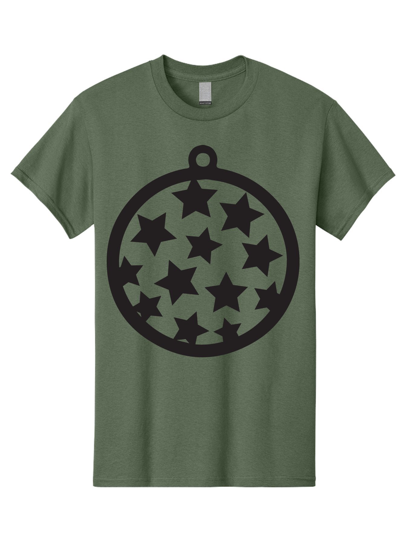 Seven-Star-Ball Men'S Graphic Tee, 100% Cotton, Comfortable Casual Summer Wear, Machine Washable, Seven Stars, Black Stars, Circular Frame, Ornament Design, Christmas Decoration, Festive Symbol, Star Pattern, Magic Symbol, Mystical Design Aad149