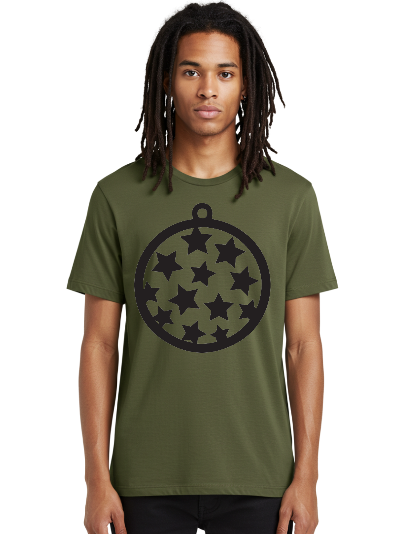 Seven-Star-Ball Men'S Graphic Tee, 100% Cotton, Comfortable Casual Summer Wear, Machine Washable, Seven Stars, Black Stars, Circular Frame, Ornament Design, Christmas Decoration, Festive Symbol, Star Pattern, Magic Symbol, Mystical Design Aad149 22