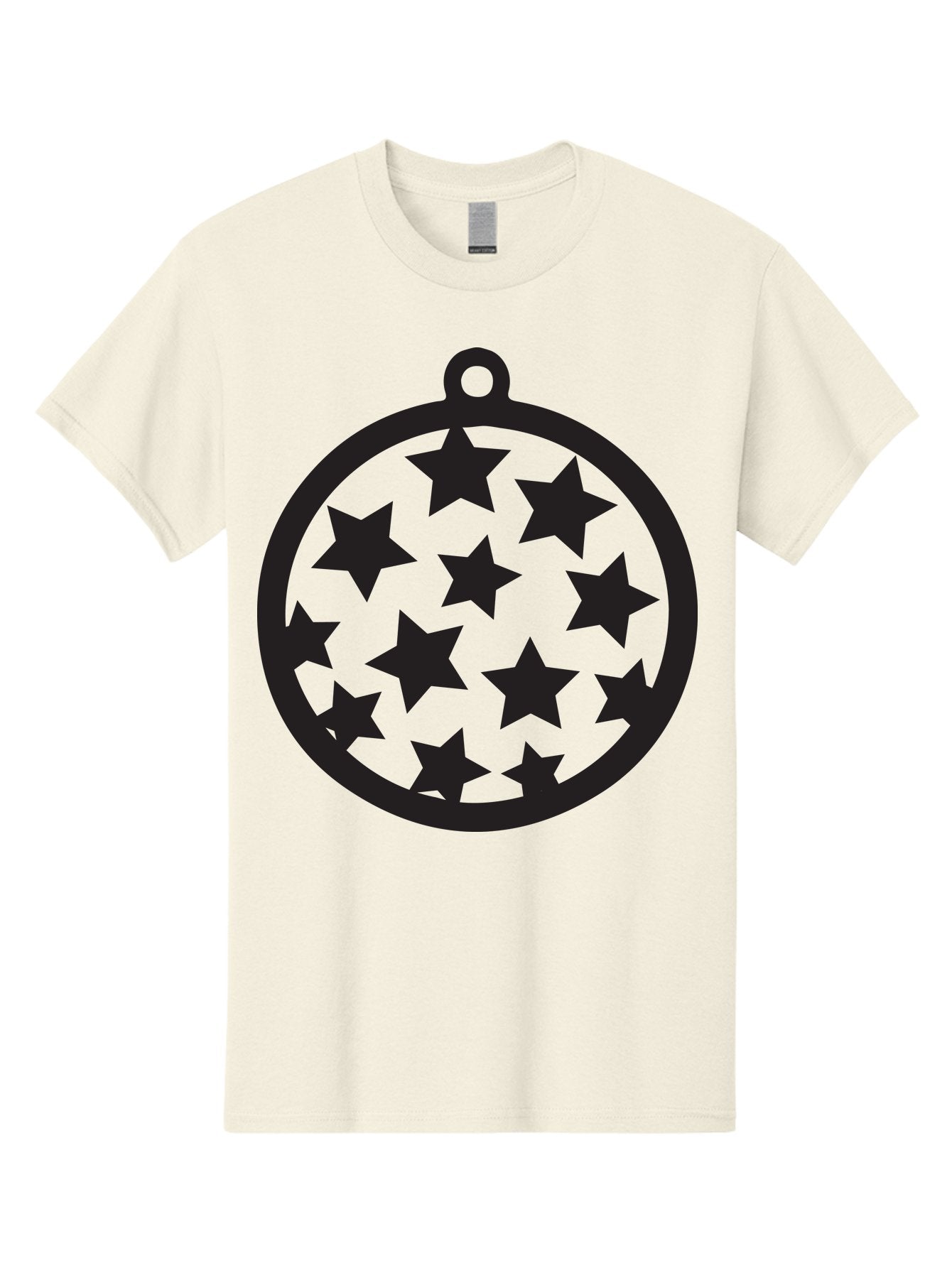 Seven-Star-Ball Men'S Graphic Tee, 100% Cotton, Comfortable Casual Summer Wear, Machine Washable, Seven Stars, Black Stars, Circular Frame, Ornament Design, Christmas Decoration, Festive Symbol, Star Pattern, Magic Symbol, Mystical Design Aad149