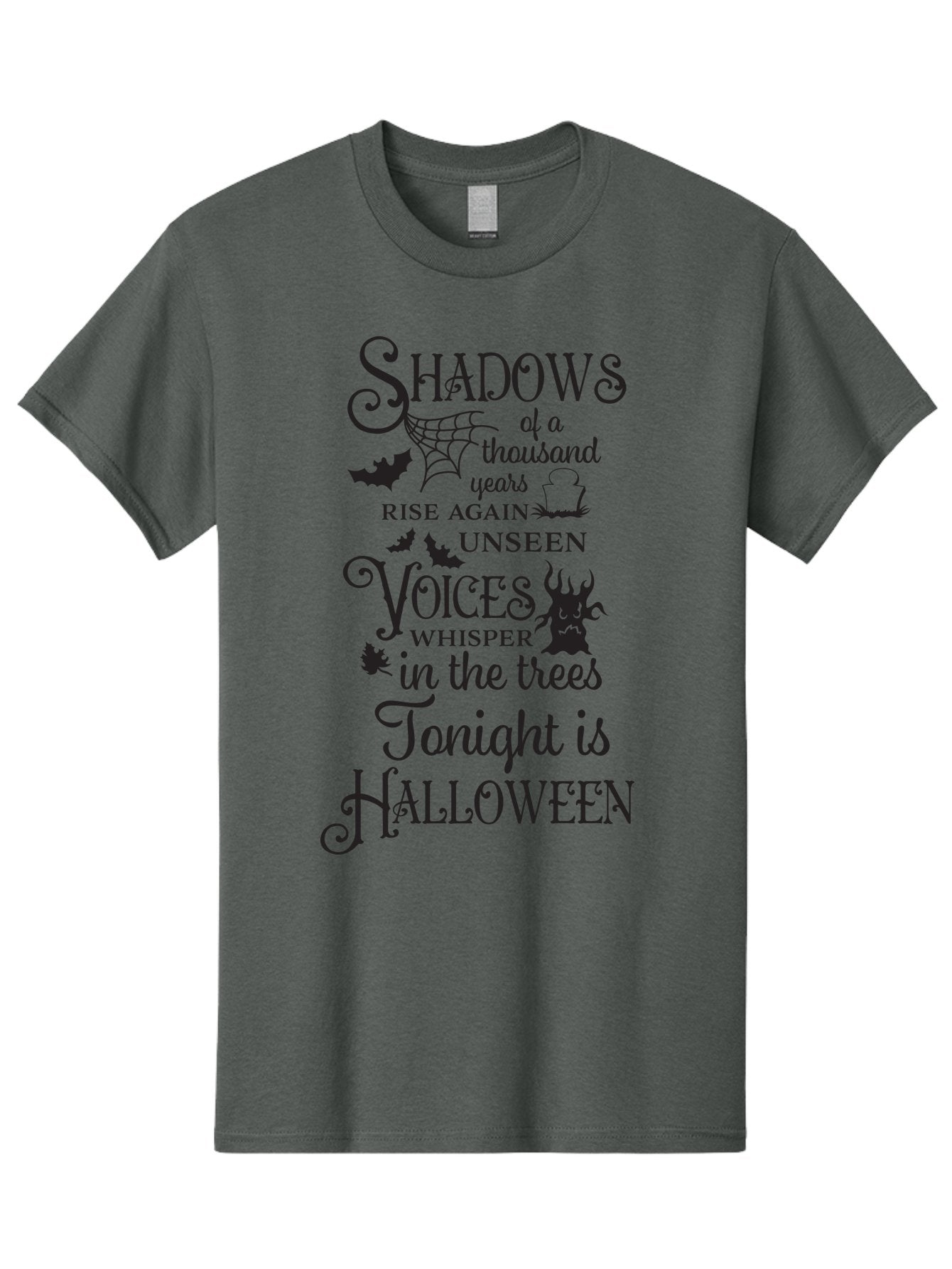 Shadows-Of-A-Thousand-Years-Rise-Again-Unseen-Voices-Whisper-In-The-Trees-Tonight-Is-Halloween Men'S Graphic Tee, 100% Cotton, Comfortable Casual Summer Wear, Machine Washable, Halloween Quote, Spooky Season, Shadows Rise Again, Unseen Voices, Aad150 12