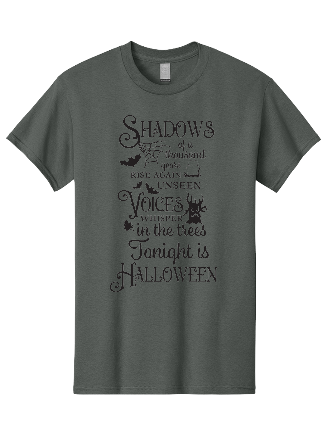 Shadows-Of-A-Thousand-Years-Rise-Again-Unseen-Voices-Whisper-In-The-Trees-Tonight-Is-Halloween Men'S Graphic Tee, 100% Cotton, Comfortable Casual Summer Wear, Machine Washable, Halloween Quote, Spooky Season, Shadows Rise Again, Unseen Voices, Aad150 5