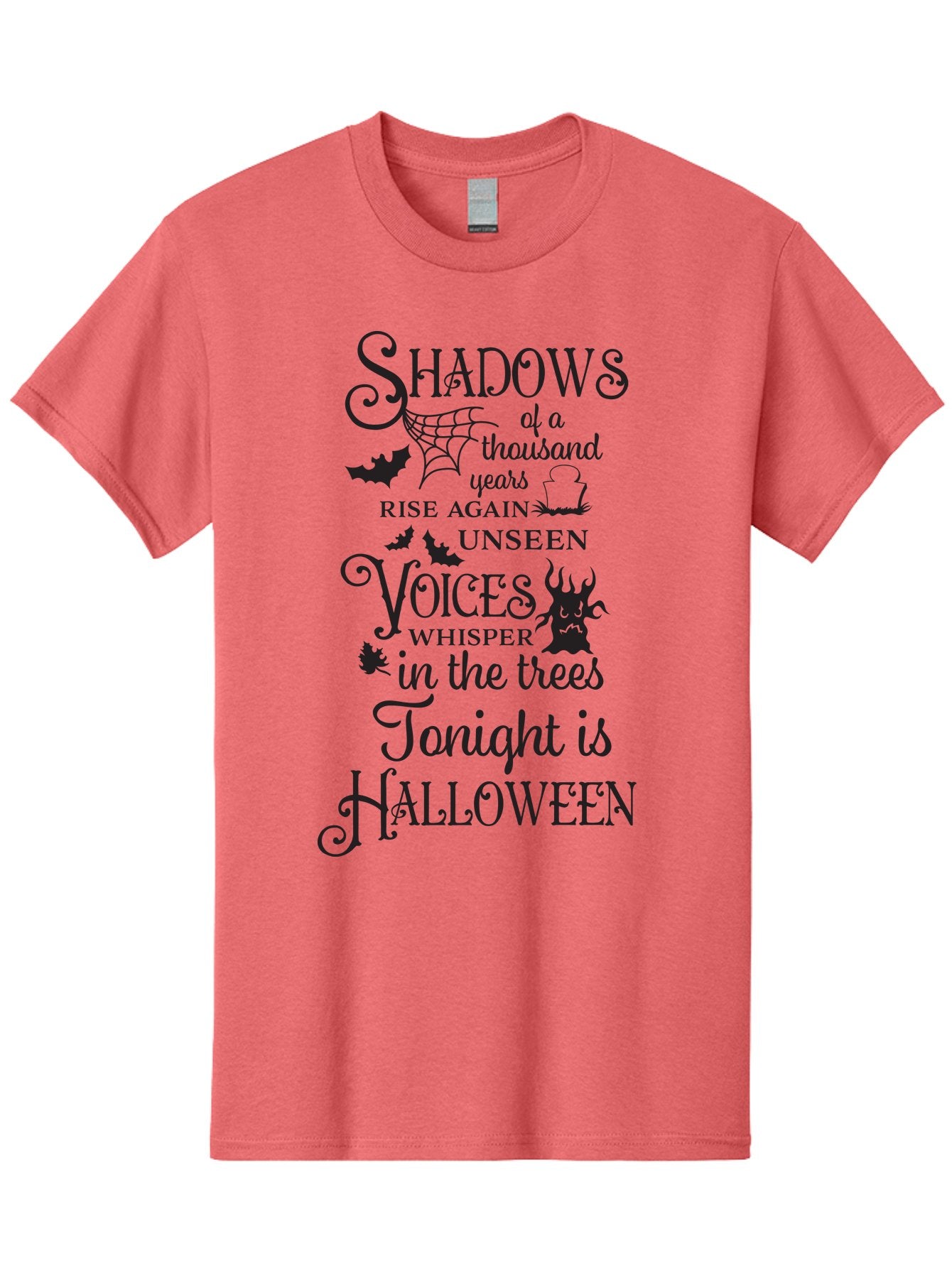 Shadows-Of-A-Thousand-Years-Rise-Again-Unseen-Voices-Whisper-In-The-Trees-Tonight-Is-Halloween Men'S Graphic Tee, 100% Cotton, Comfortable Casual Summer Wear, Machine Washable, Halloween Quote, Spooky Season, Shadows Rise Again, Unseen Voices, Aad150 7