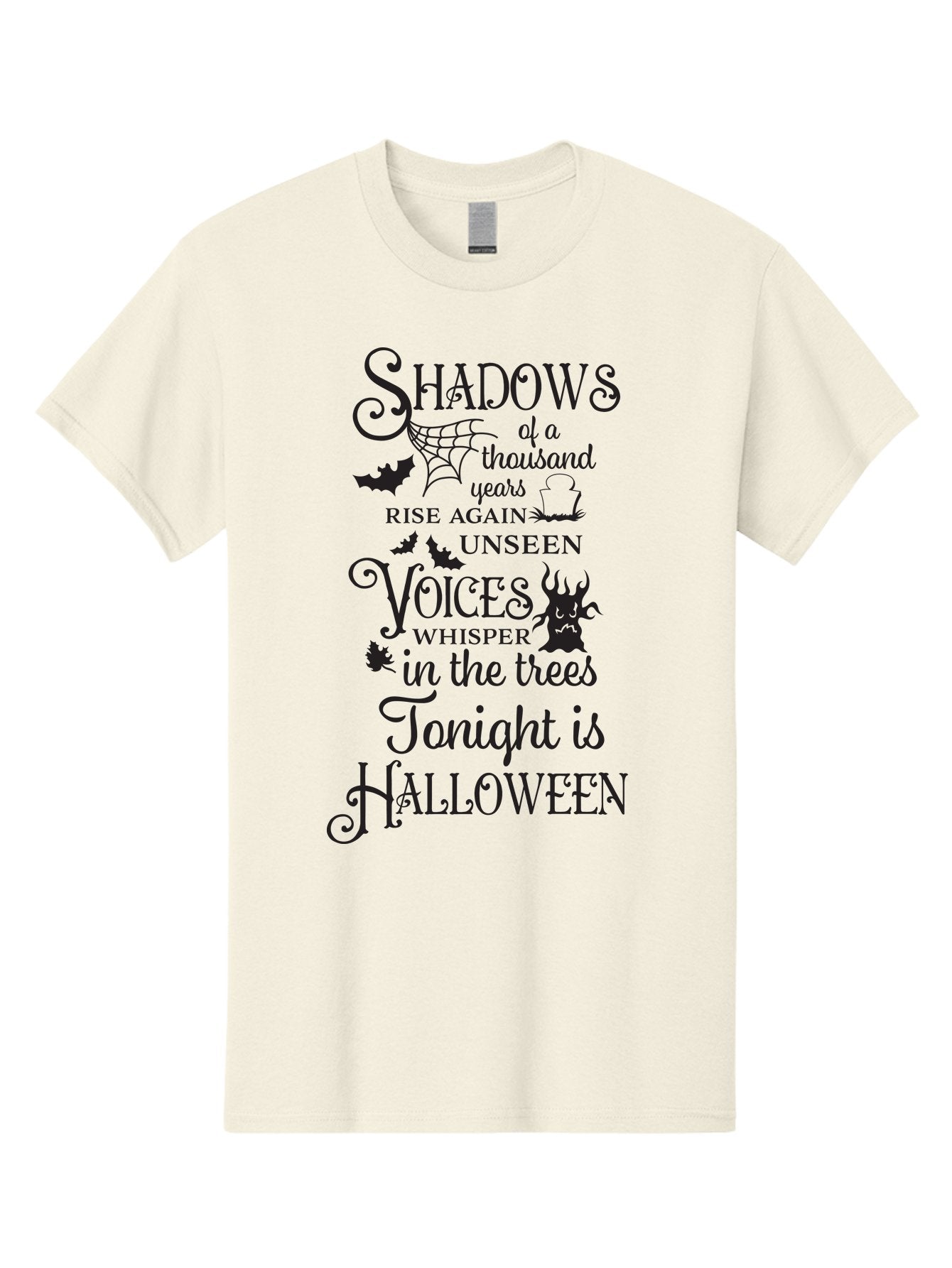 Shadows-Of-A-Thousand-Years-Rise-Again-Unseen-Voices-Whisper-In-The-Trees-Tonight-Is-Halloween Men'S Graphic Tee, 100% Cotton, Comfortable Casual Summer Wear, Machine Washable, Halloween Quote, Spooky Season, Shadows Rise Again, Unseen Voices, Aad150 10