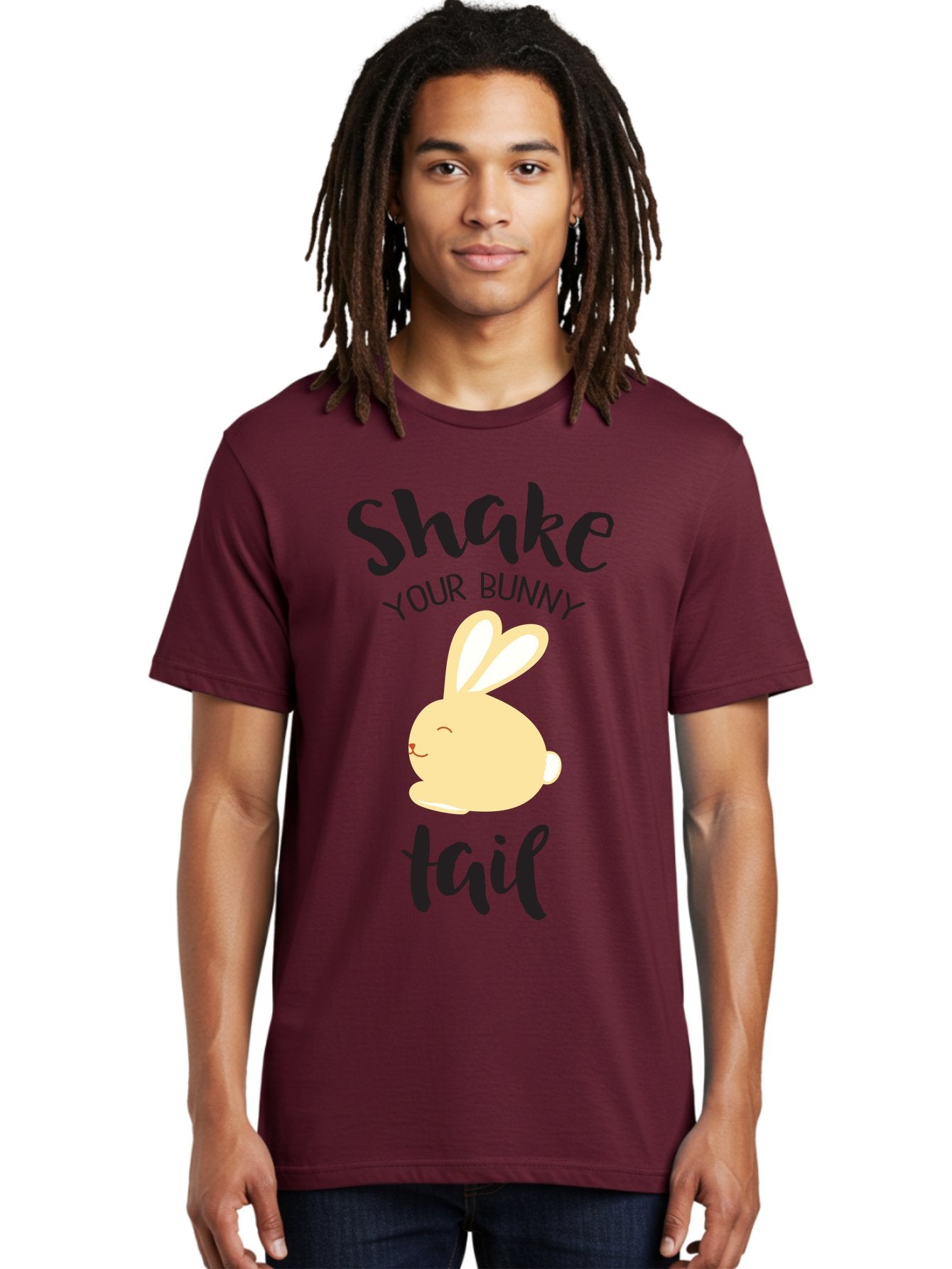 Shake-Your-Bunny-Tail Men'S Graphic Tee, 100% Cotton, Comfortable Casual Summer Wear, Machine Washable, Funny Bunny Graphic, Cute Cartoon Rabbit, Easter-Themed Design, Humorous Phrase, Shake Your Bunny Tail, Yellow Bunny Illustration, Aad151 17