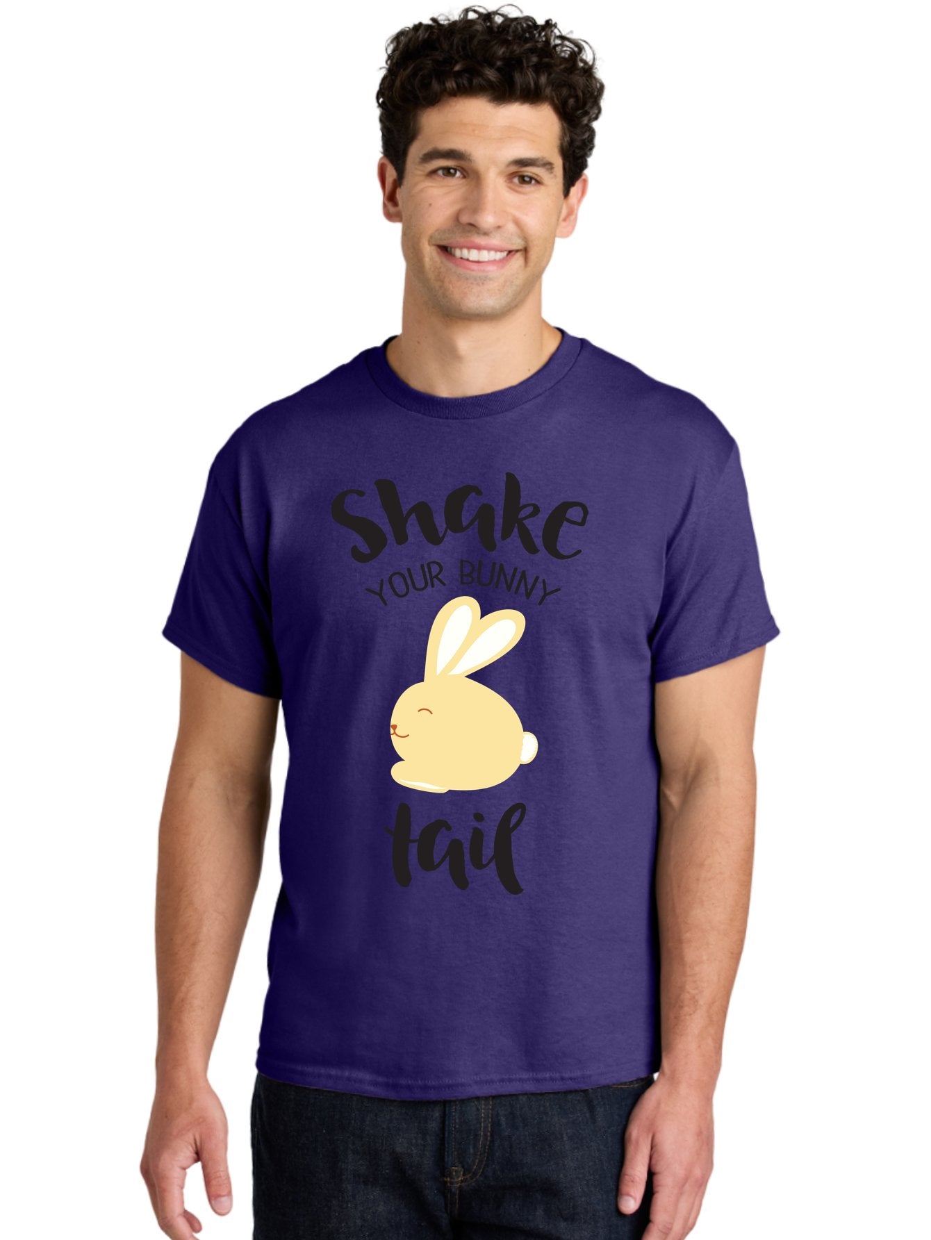 Shake-Your-Bunny-Tail Men'S Graphic Tee, 100% Cotton, Comfortable Casual Summer Wear, Machine Washable, Funny Bunny Graphic, Cute Cartoon Rabbit, Easter-Themed Design, Humorous Phrase, Shake Your Bunny Tail, Yellow Bunny Illustration, Aad151 20