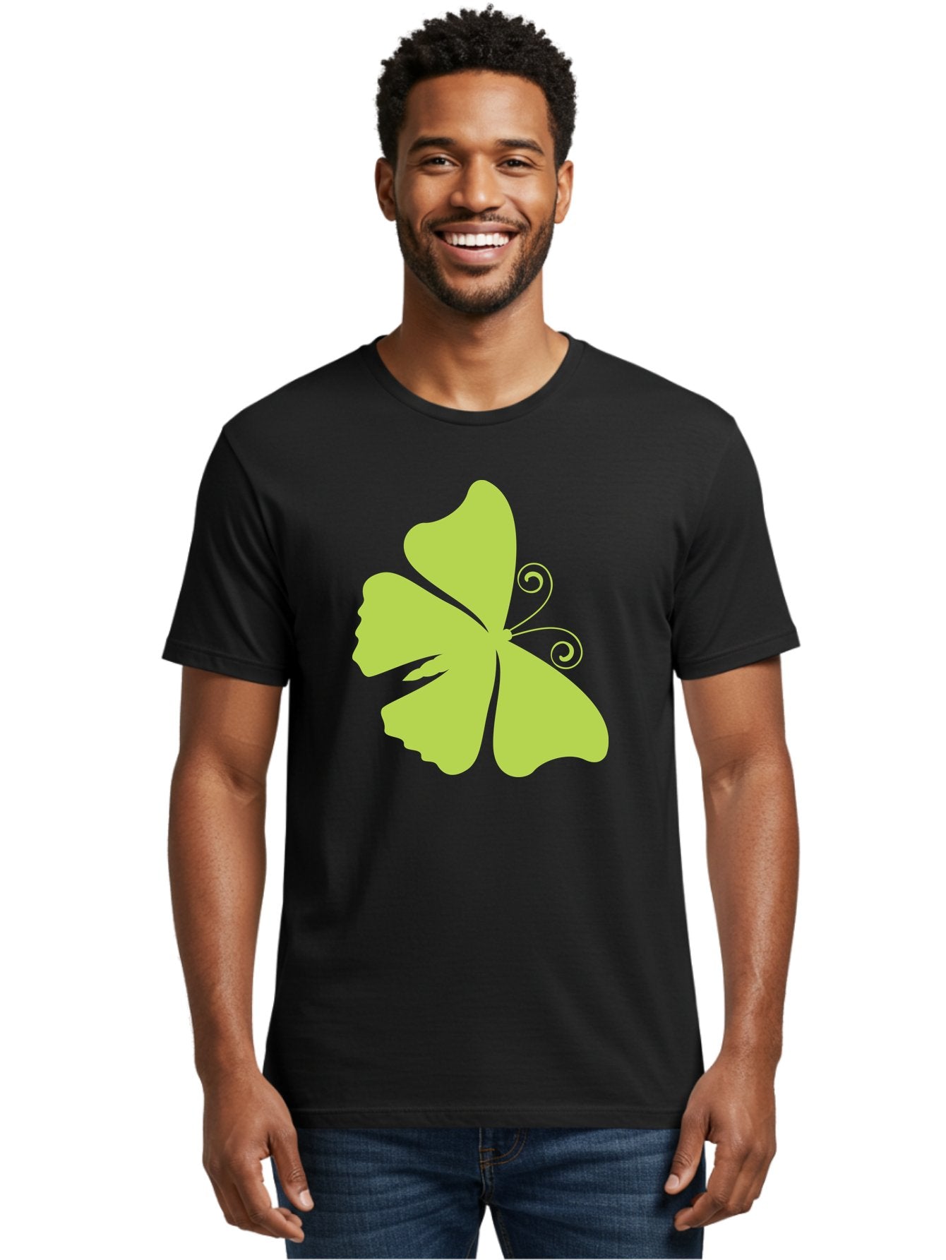 Shamrock-Graphic Men'S Graphic Tee, 100% Cotton, Comfortable Casual Summer Wear, Machine Washable, Clover Silhouette, Shamrock Graphic, Four-Leaf Clover, Irish Heritage, Luck Symbol, Green Leaf, Elegant Design, Minimalist Art, Simple Shapes Aad152 20