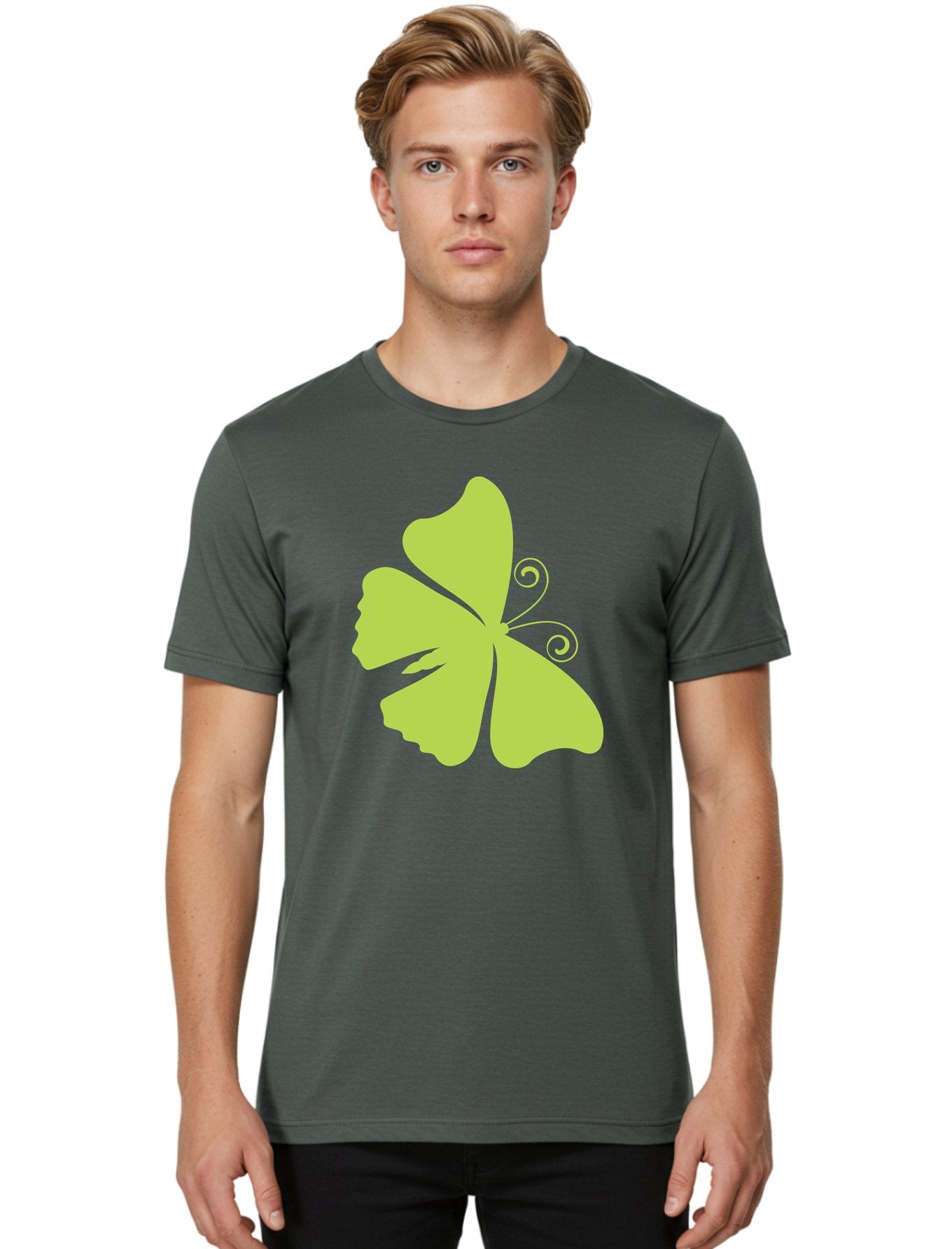 Shamrock-Graphic Men'S Graphic Tee, 100% Cotton, Comfortable Casual Summer Wear, Machine Washable, Clover Silhouette, Shamrock Graphic, Four-Leaf Clover, Irish Heritage, Luck Symbol, Green Leaf, Elegant Design, Minimalist Art, Simple Shapes Aad152 27
