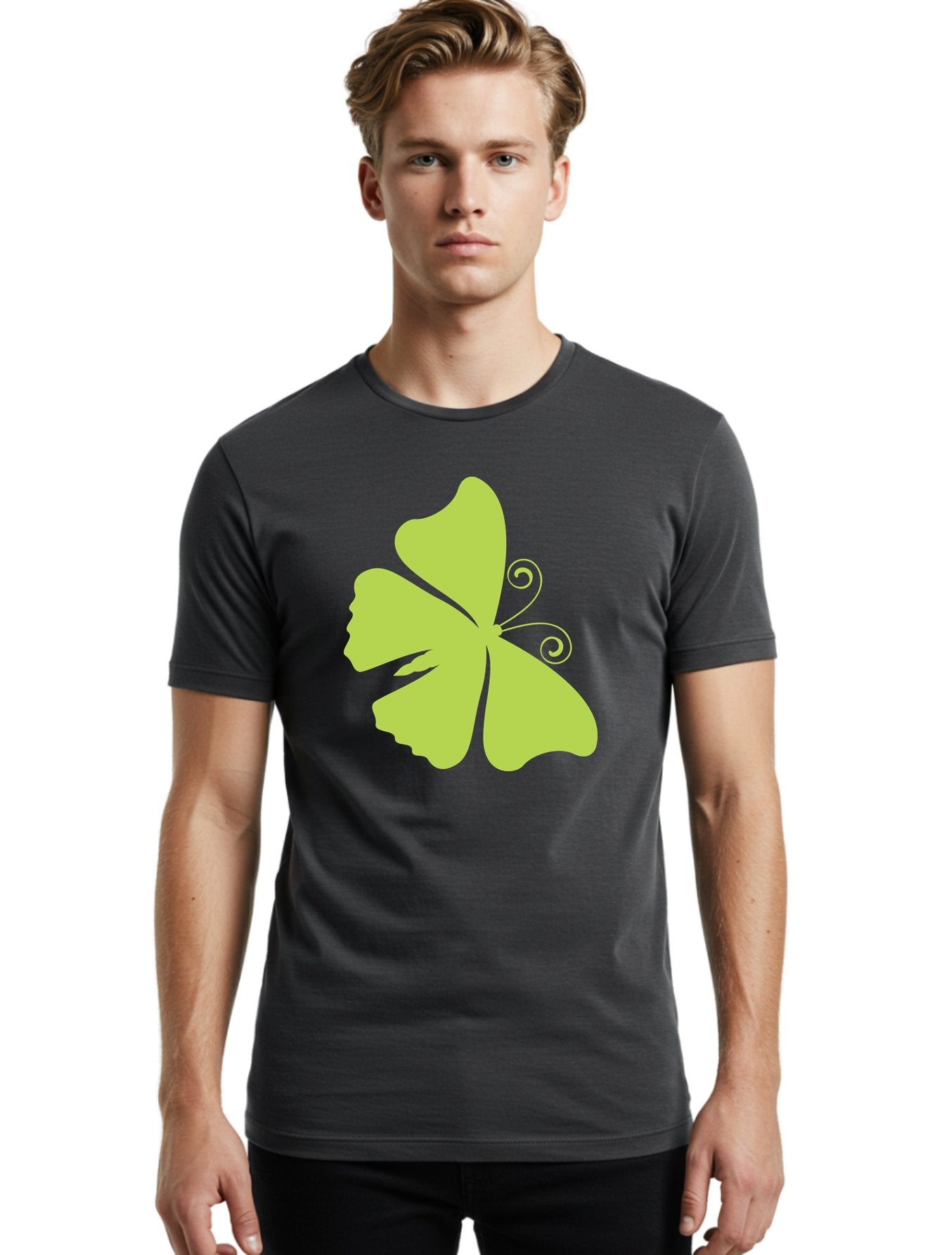 Shamrock-Graphic Men'S Graphic Tee, 100% Cotton, Comfortable Casual Summer Wear, Machine Washable, Clover Silhouette, Shamrock Graphic, Four-Leaf Clover, Irish Heritage, Luck Symbol, Green Leaf, Elegant Design, Minimalist Art, Simple Shapes Aad152 28