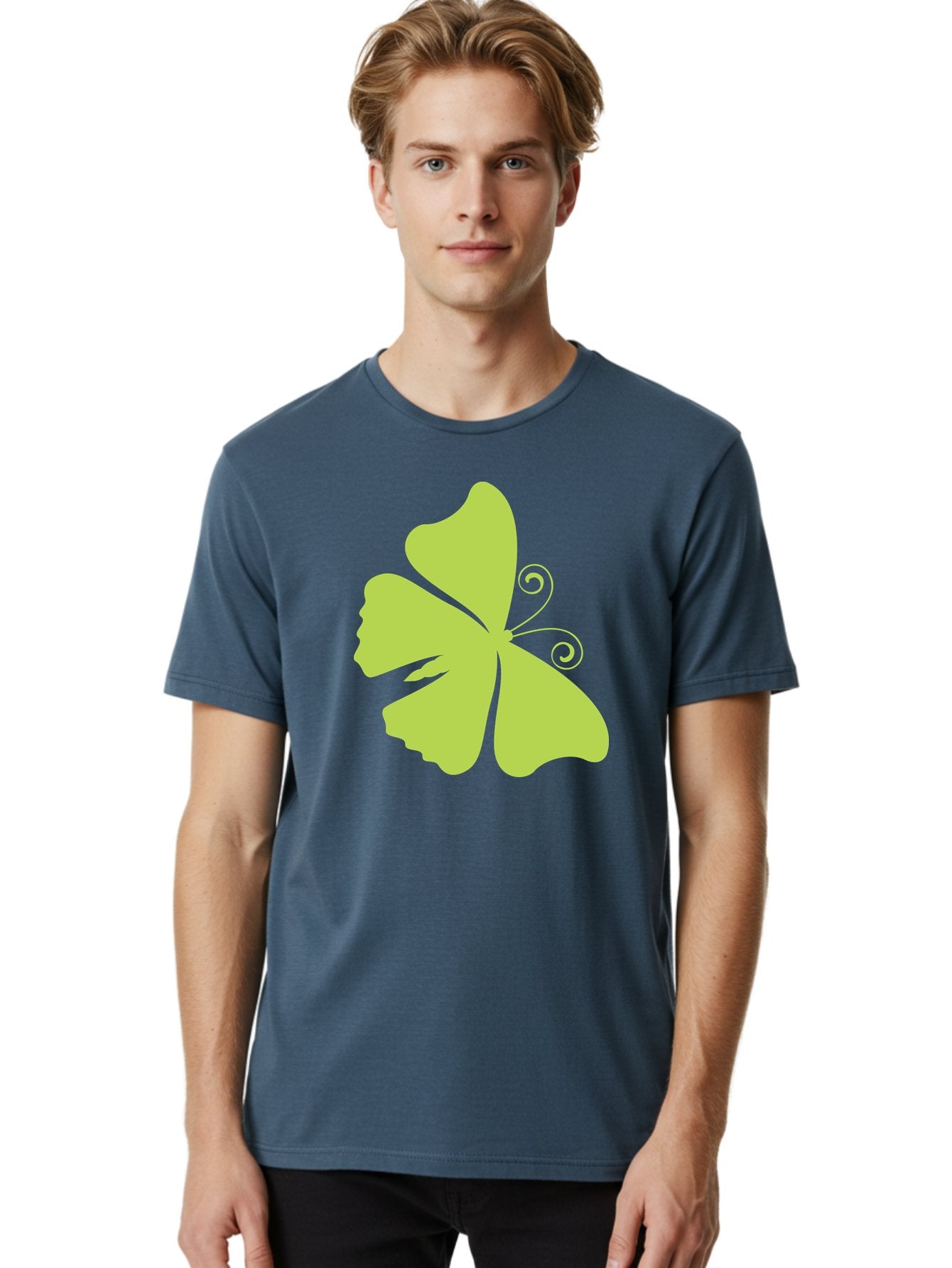 Shamrock-Graphic Men'S Graphic Tee, 100% Cotton, Comfortable Casual Summer Wear, Machine Washable, Clover Silhouette, Shamrock Graphic, Four-Leaf Clover, Irish Heritage, Luck Symbol, Green Leaf, Elegant Design, Minimalist Art, Simple Shapes Aad152 30