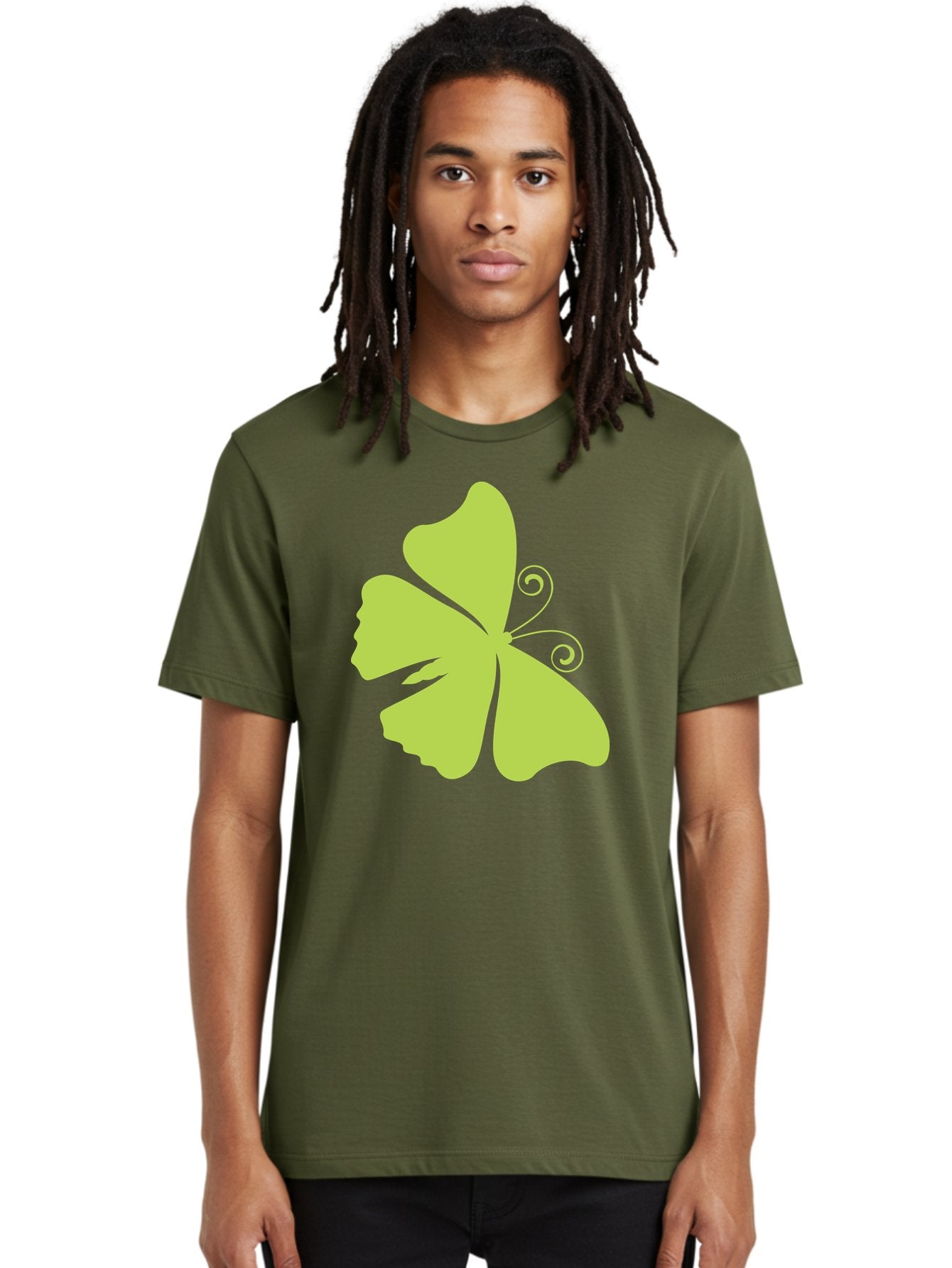 Shamrock-Graphic Men'S Graphic Tee, 100% Cotton, Comfortable Casual Summer Wear, Machine Washable, Clover Silhouette, Shamrock Graphic, Four-Leaf Clover, Irish Heritage, Luck Symbol, Green Leaf, Elegant Design, Minimalist Art, Simple Shapes Aad152 23
