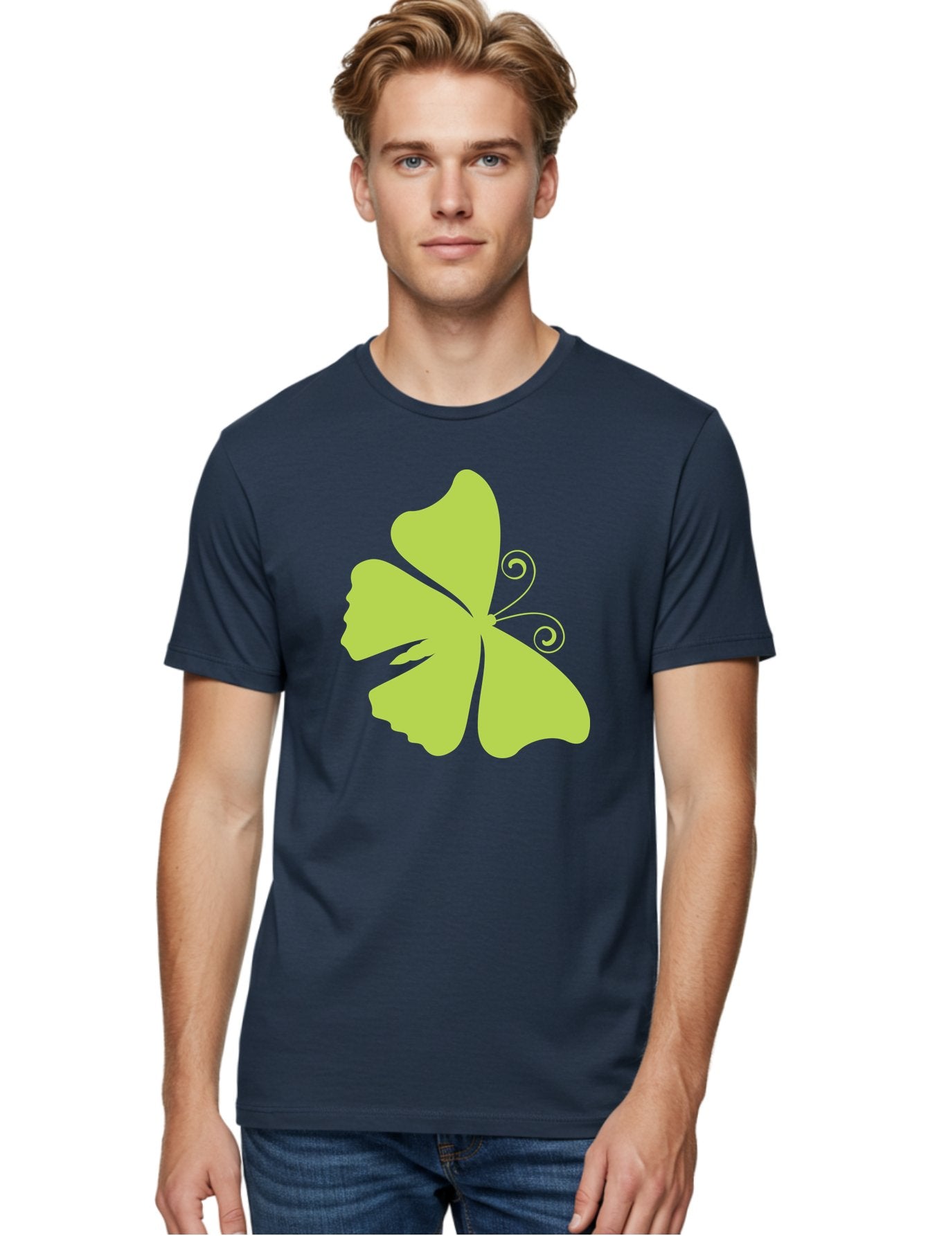 Shamrock-Graphic Men'S Graphic Tee, 100% Cotton, Comfortable Casual Summer Wear, Machine Washable, Clover Silhouette, Shamrock Graphic, Four-Leaf Clover, Irish Heritage, Luck Symbol, Green Leaf, Elegant Design, Minimalist Art, Simple Shapes Aad152 29