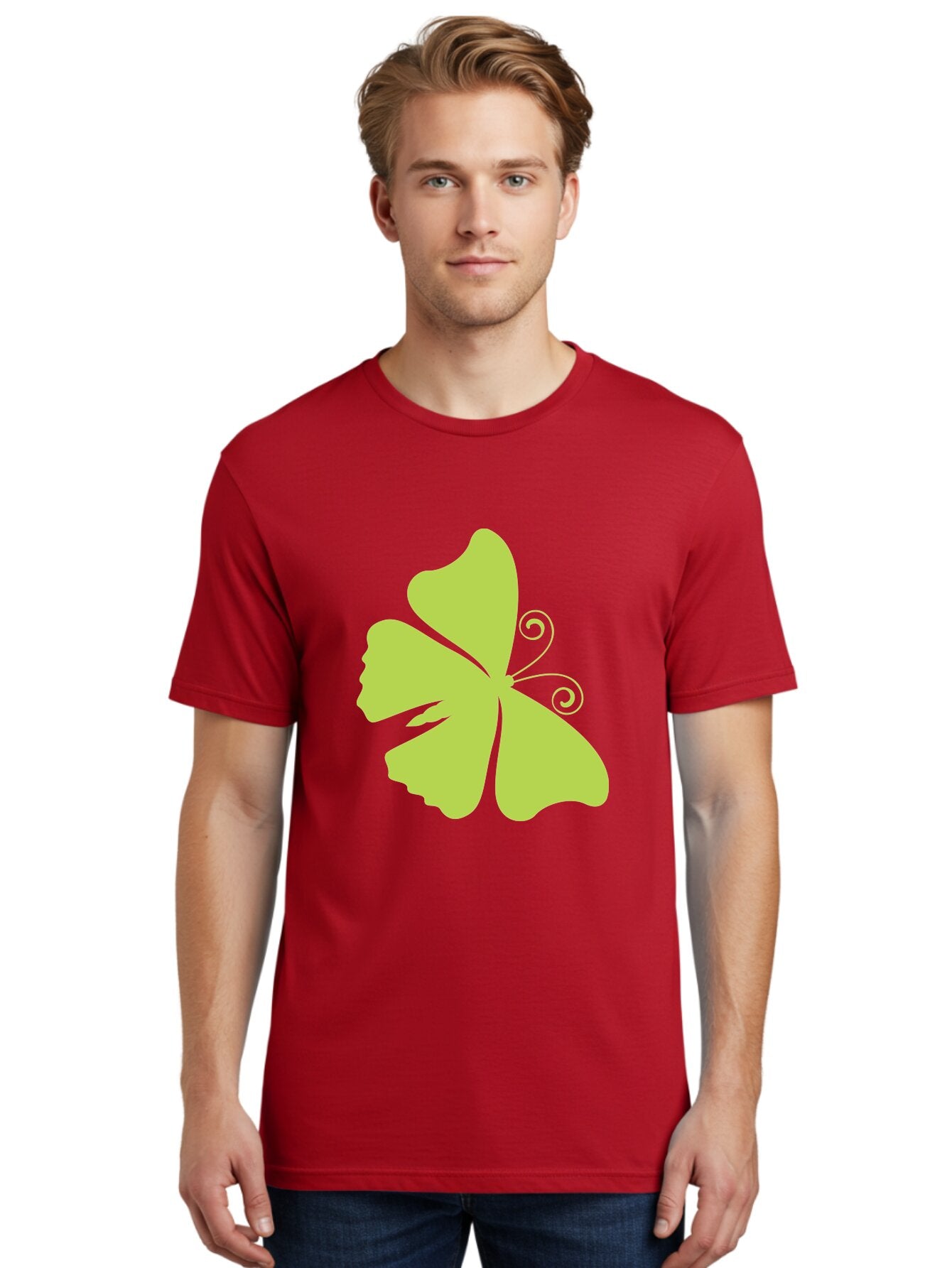 Shamrock-Graphic Men'S Graphic Tee, 100% Cotton, Comfortable Casual Summer Wear, Machine Washable, Clover Silhouette, Shamrock Graphic, Four-Leaf Clover, Irish Heritage, Luck Symbol, Green Leaf, Elegant Design, Minimalist Art, Simple Shapes Aad152 18
