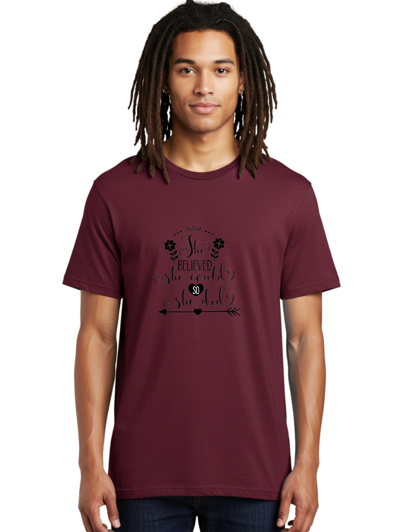 She-Believed-She-Could-So-She-Did Men'S Graphic Tee, 100% Cotton, Comfortable Casual Summer Wear, Machine Washable, Inspirational Quote, Motivational Phrase, Empowerment Message, Positive Affirmation, Female Empowerment, Believe In Yourself, Aad153 10