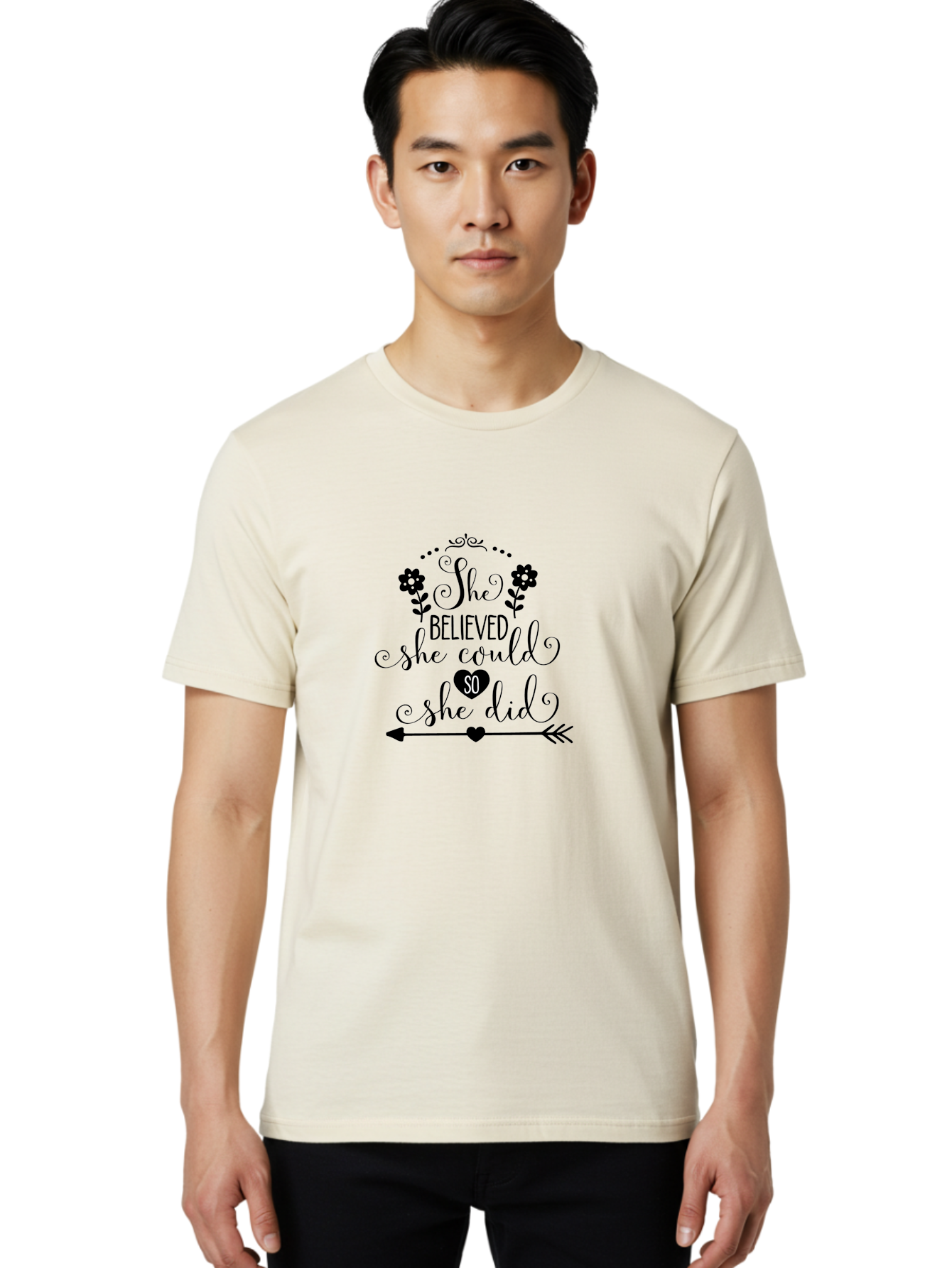 She-Believed-She-Could-So-She-Did Men'S Graphic Tee, 100% Cotton, Comfortable Casual Summer Wear, Machine Washable, Inspirational Quote, Motivational Phrase, Empowerment Message, Positive Affirmation, Female Empowerment, Believe In Yourself, Aad153