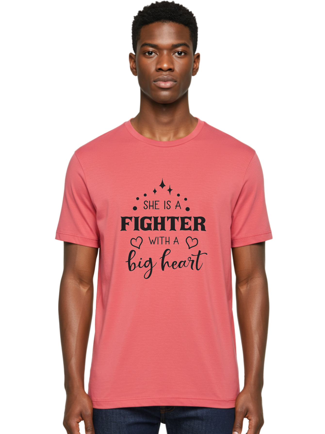 She-Is-A-Fighter Men'S Graphic Tee, 100% Cotton, Comfortable Casual Summer Wear, Machine Washable, Inspirational Quote, Motivational Phrase, Strong Woman, Fighter Mentality, Big Heart, Heartwarming Message, Empowerment, Positivity, Aad154 20