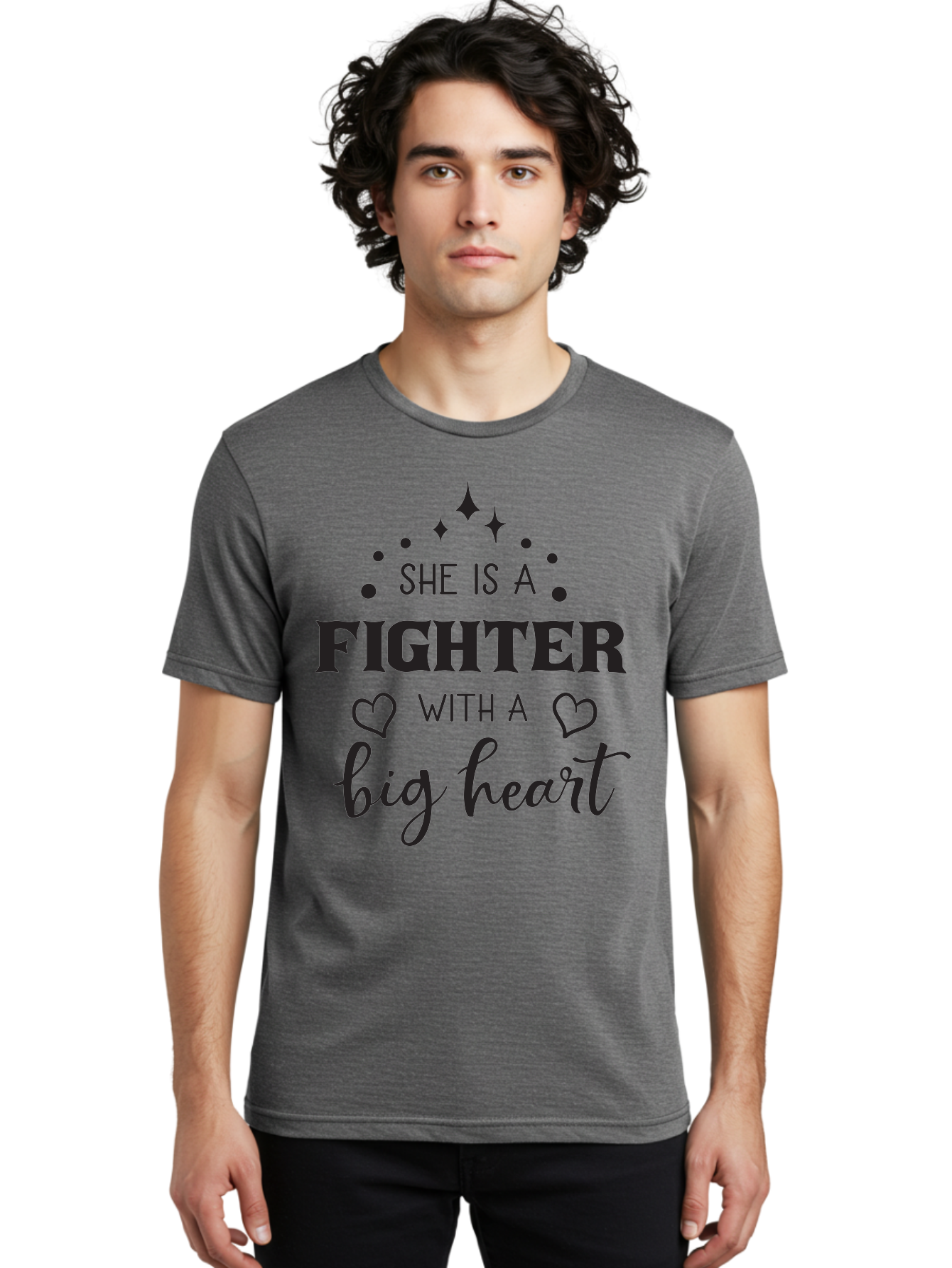 She-Is-A-Fighter Men'S Graphic Tee, 100% Cotton, Comfortable Casual Summer Wear, Machine Washable, Inspirational Quote, Motivational Phrase, Strong Woman, Fighter Mentality, Big Heart, Heartwarming Message, Empowerment, Positivity, Aad154 22