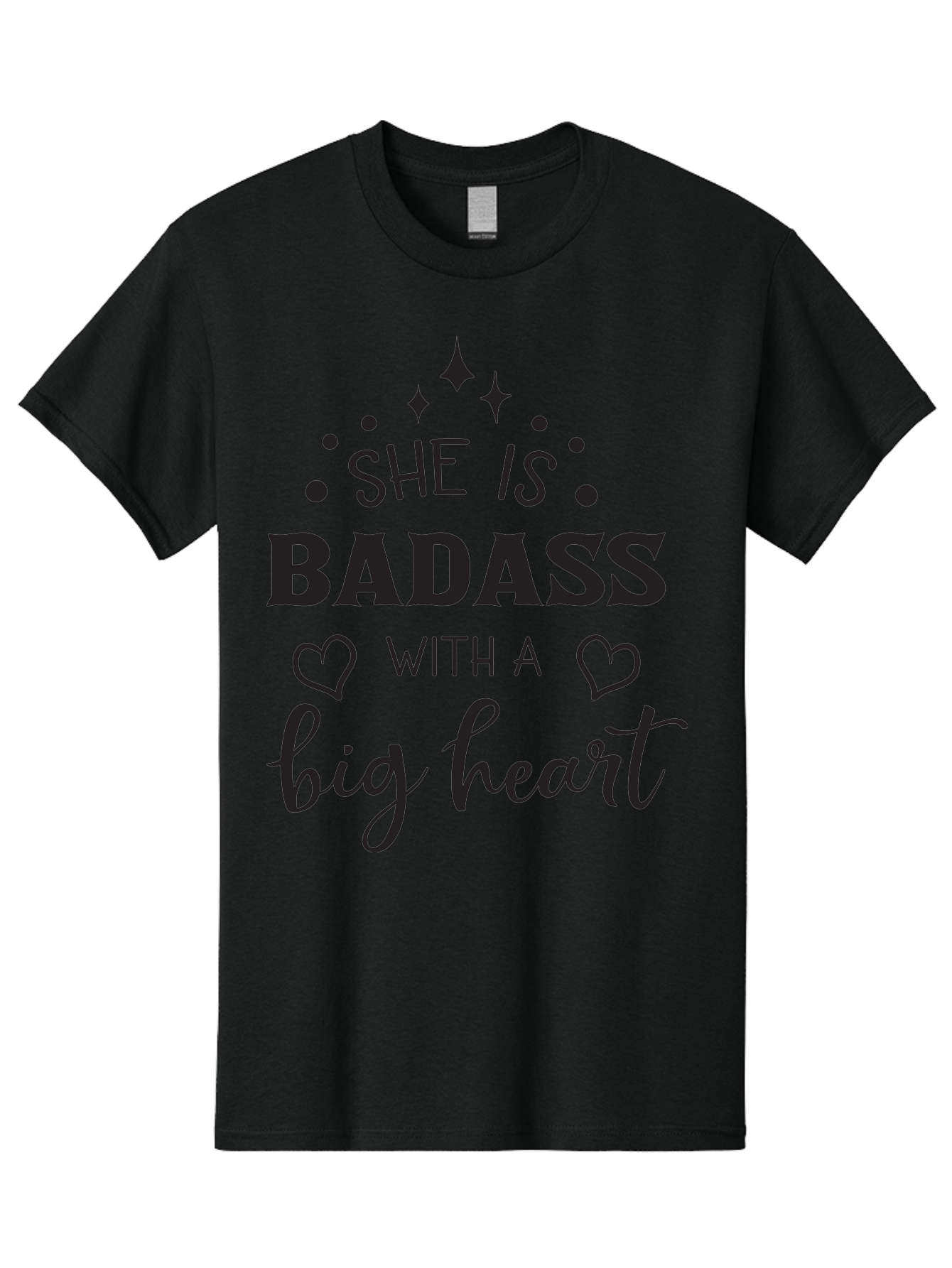 She-Is-Badass-With-A-Big-Heart Men'S Graphic Tee, 100% Cotton, Comfortable Casual Summer Wear, Machine Washable, Motivational Quotes, Inspirational Sayings, Empowerment Phrases, Feminine Strength, Positive Affirmations, Bold Typography, Aad155
