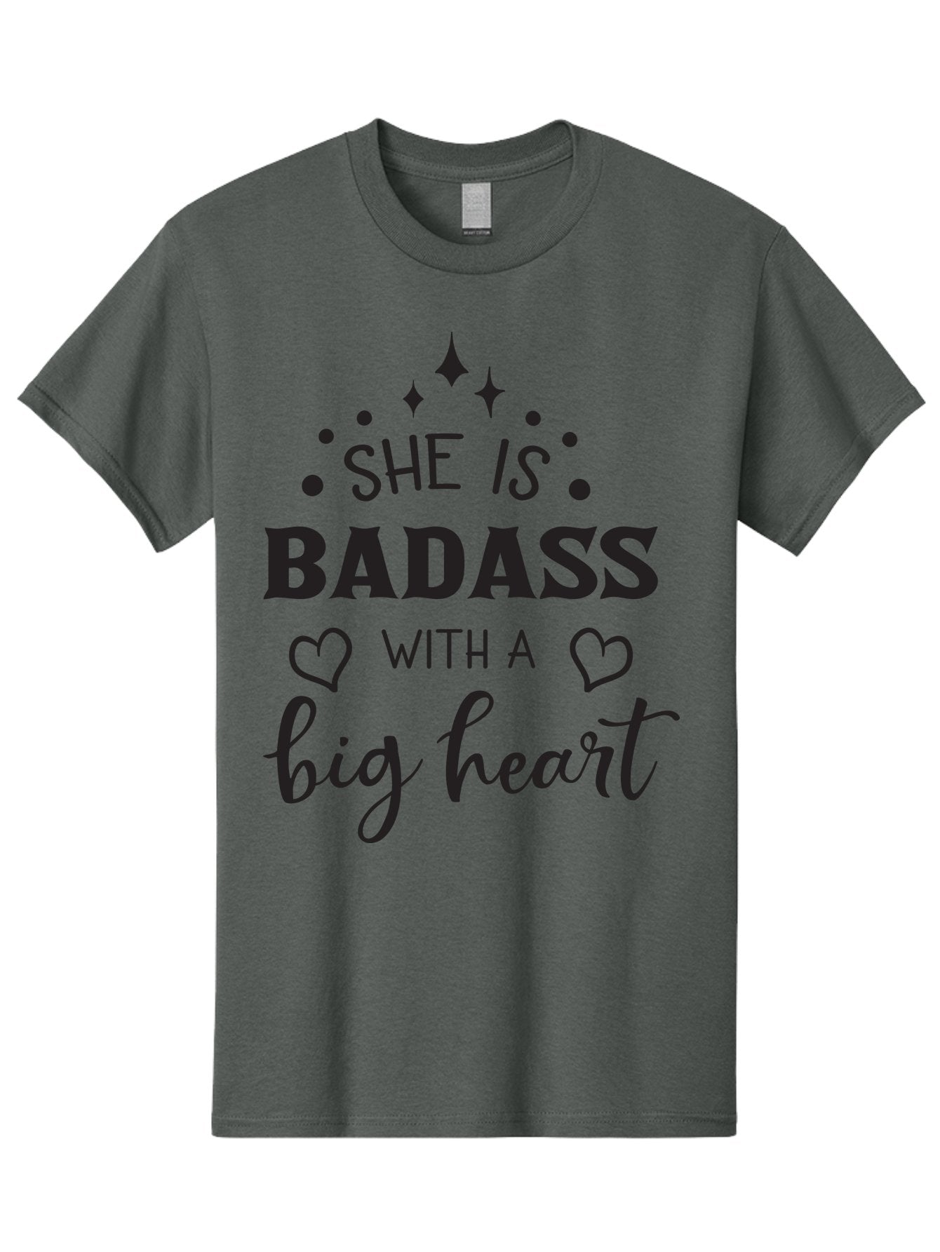 She-Is-Badass-With-A-Big-Heart Men'S Graphic Tee, 100% Cotton, Comfortable Casual Summer Wear, Machine Washable, Motivational Quotes, Inspirational Sayings, Empowerment Phrases, Feminine Strength, Positive Affirmations, Bold Typography, Aad155 12