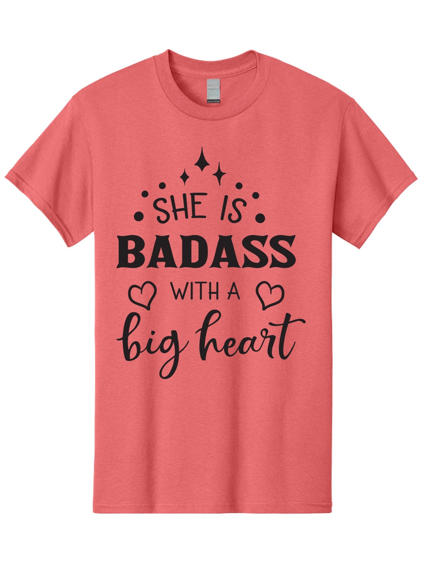 She-Is-Badass-With-A-Big-Heart Men'S Graphic Tee, 100% Cotton, Comfortable Casual Summer Wear, Machine Washable, Motivational Quotes, Inspirational Sayings, Empowerment Phrases, Feminine Strength, Positive Affirmations, Bold Typography, Aad155 10