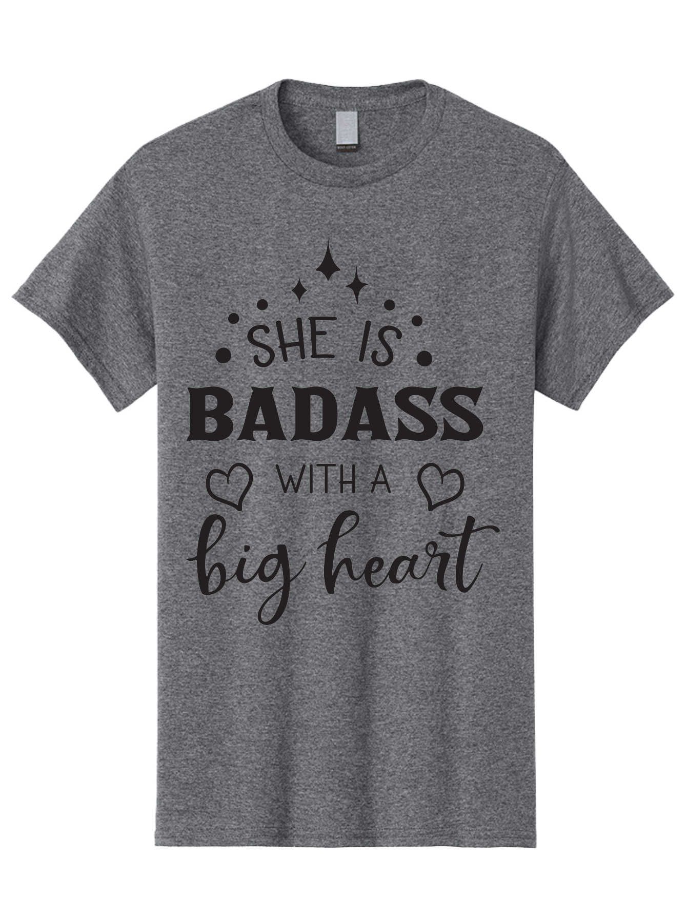 She-Is-Badass-With-A-Big-Heart Men'S Graphic Tee, 100% Cotton, Comfortable Casual Summer Wear, Machine Washable, Motivational Quotes, Inspirational Sayings, Empowerment Phrases, Feminine Strength, Positive Affirmations, Bold Typography, Aad155 19