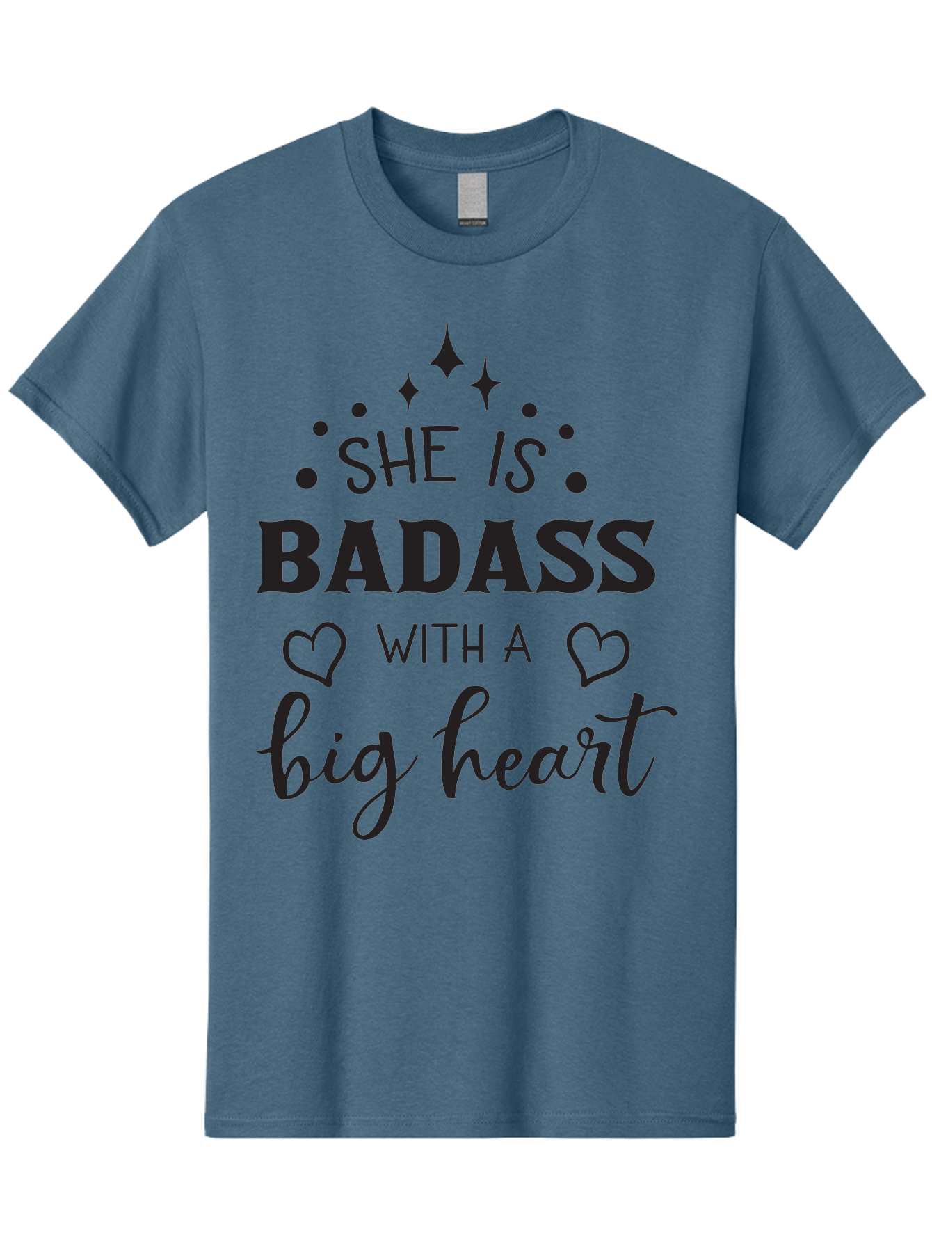 She-Is-Badass-With-A-Big-Heart Men'S Graphic Tee, 100% Cotton, Comfortable Casual Summer Wear, Machine Washable, Motivational Quotes, Inspirational Sayings, Empowerment Phrases, Feminine Strength, Positive Affirmations, Bold Typography, Aad155 3