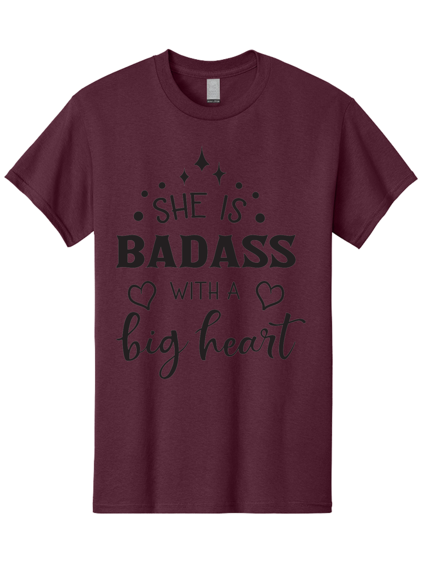 She-Is-Badass-With-A-Big-Heart Men'S Graphic Tee, 100% Cotton, Comfortable Casual Summer Wear, Machine Washable, Motivational Quotes, Inspirational Sayings, Empowerment Phrases, Feminine Strength, Positive Affirmations, Bold Typography, Aad155 23