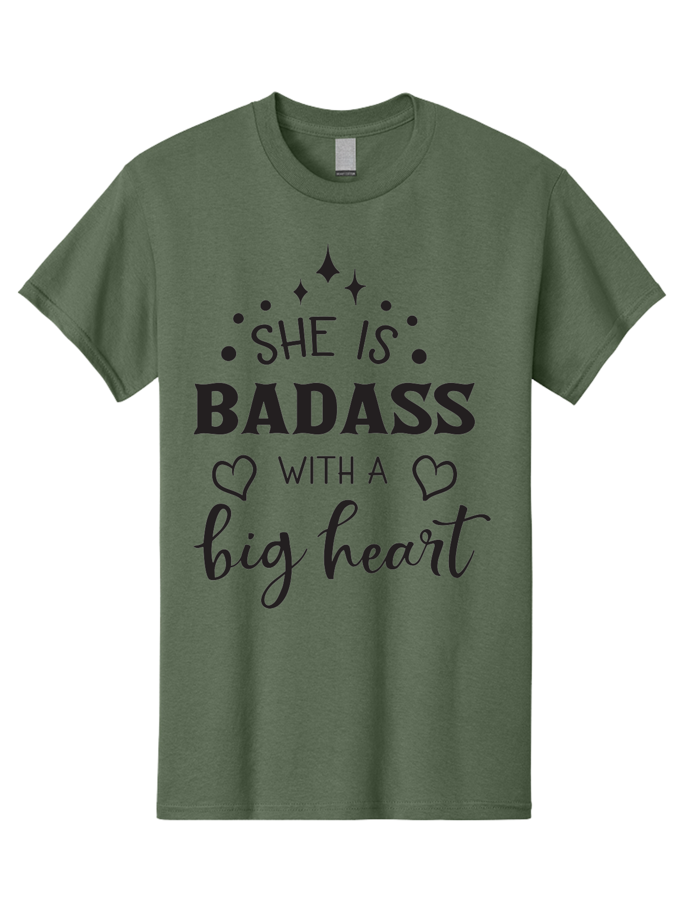 She-Is-Badass-With-A-Big-Heart Men'S Graphic Tee, 100% Cotton, Comfortable Casual Summer Wear, Machine Washable, Motivational Quotes, Inspirational Sayings, Empowerment Phrases, Feminine Strength, Positive Affirmations, Bold Typography, Aad155 9
