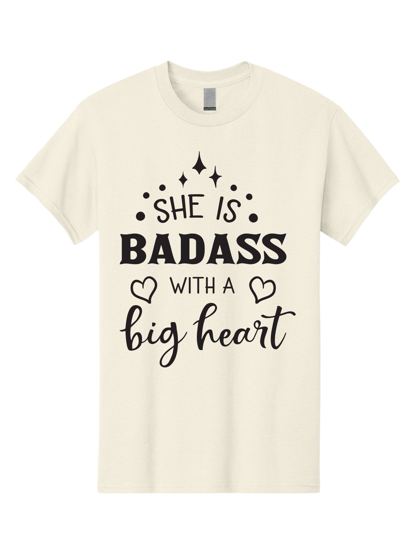 She-Is-Badass-With-A-Big-Heart Men'S Graphic Tee, 100% Cotton, Comfortable Casual Summer Wear, Machine Washable, Motivational Quotes, Inspirational Sayings, Empowerment Phrases, Feminine Strength, Positive Affirmations, Bold Typography, Aad155 5