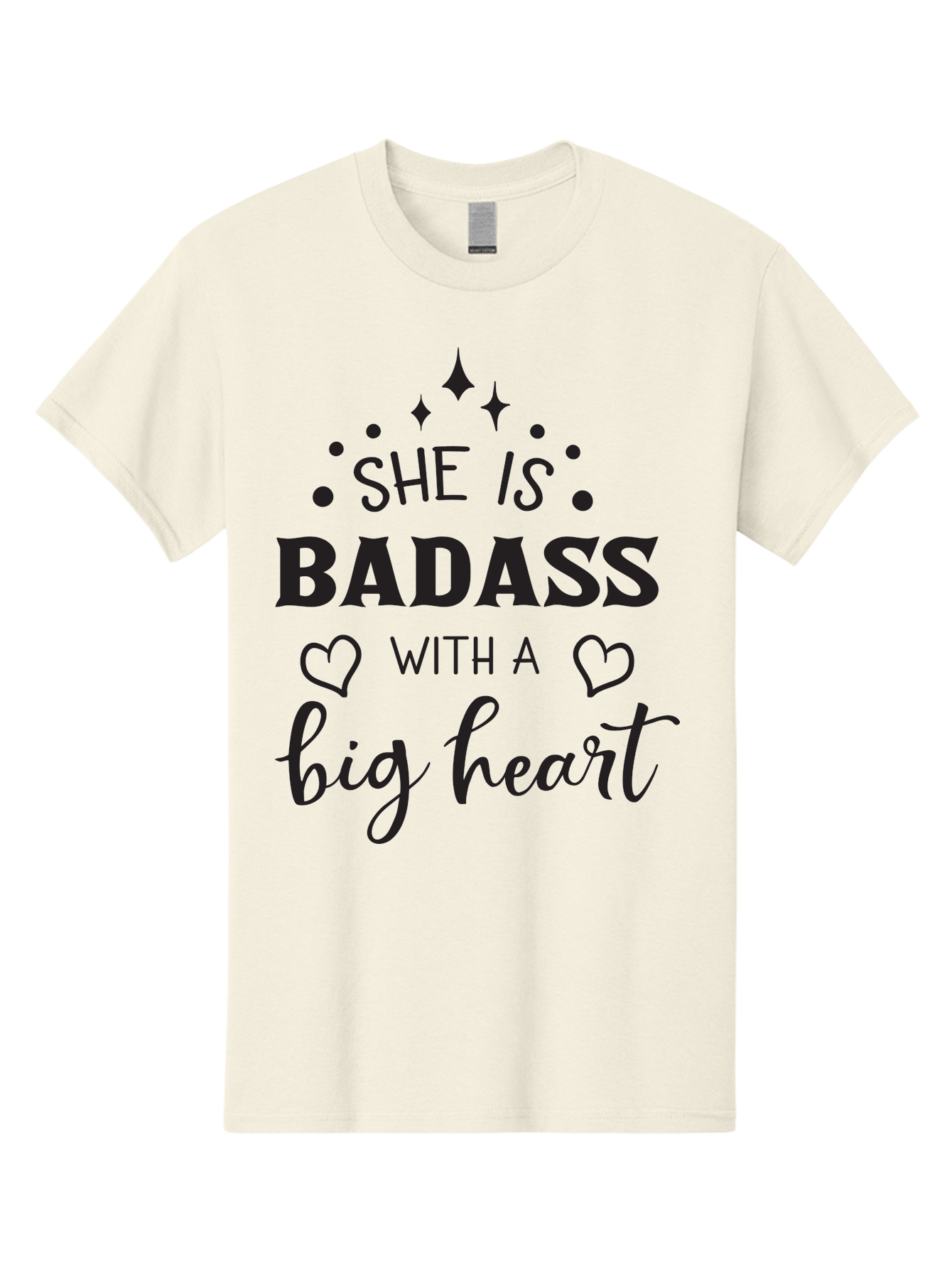 She-Is-Badass-With-A-Big-Heart Men'S Graphic Tee, 100% Cotton, Comfortable Casual Summer Wear, Machine Washable, Motivational Quotes, Inspirational Sayings, Empowerment Phrases, Feminine Strength, Positive Affirmations, Bold Typography, Aad155 15