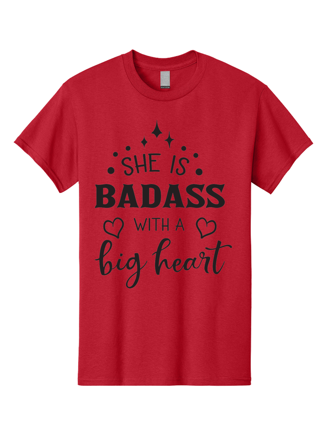 She-Is-Badass-With-A-Big-Heart Men'S Graphic Tee, 100% Cotton, Comfortable Casual Summer Wear, Machine Washable, Motivational Quotes, Inspirational Sayings, Empowerment Phrases, Feminine Strength, Positive Affirmations, Bold Typography, Aad155 21