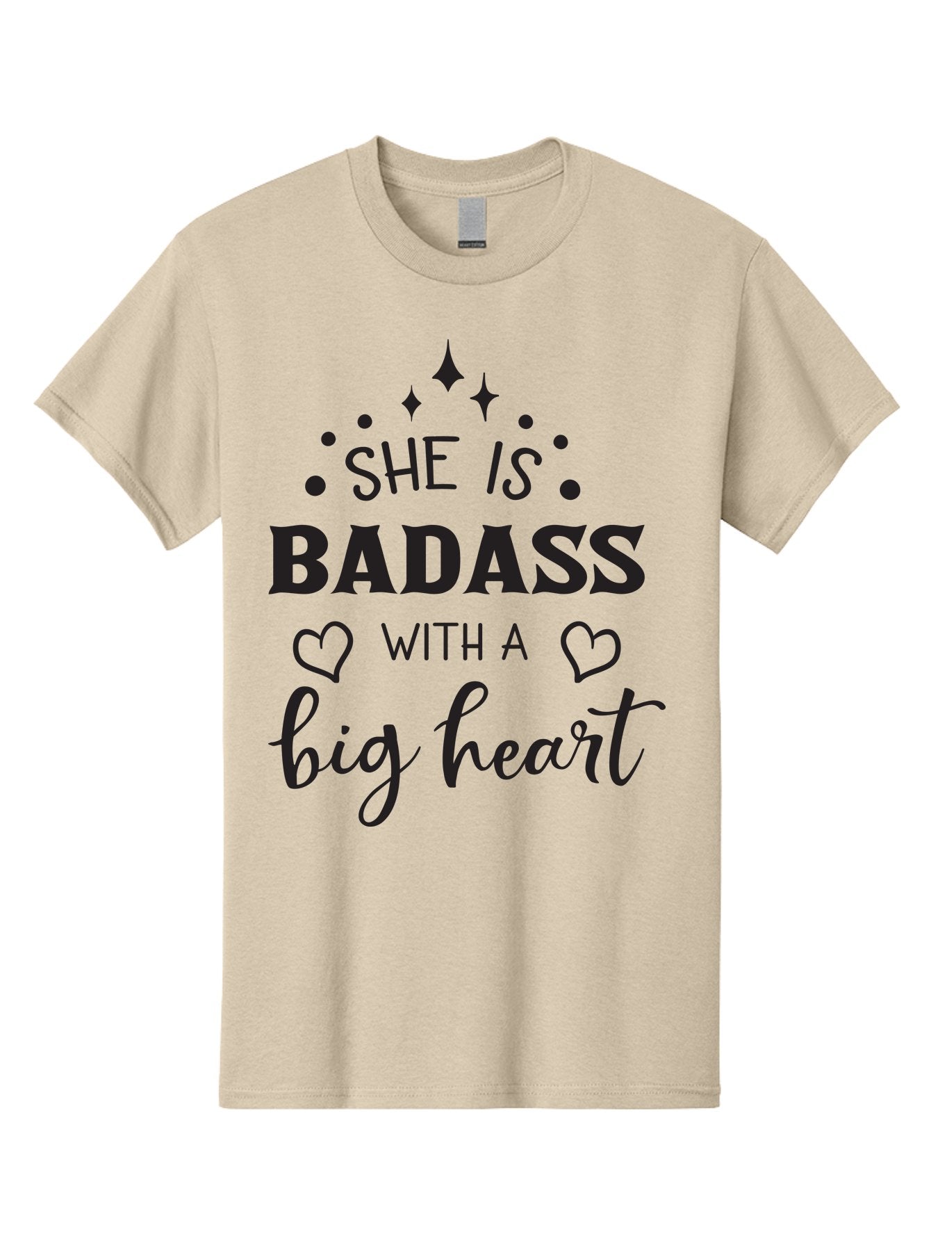 She-Is-Badass-With-A-Big-Heart Men'S Graphic Tee, 100% Cotton, Comfortable Casual Summer Wear, Machine Washable, Motivational Quotes, Inspirational Sayings, Empowerment Phrases, Feminine Strength, Positive Affirmations, Bold Typography, Aad155 3