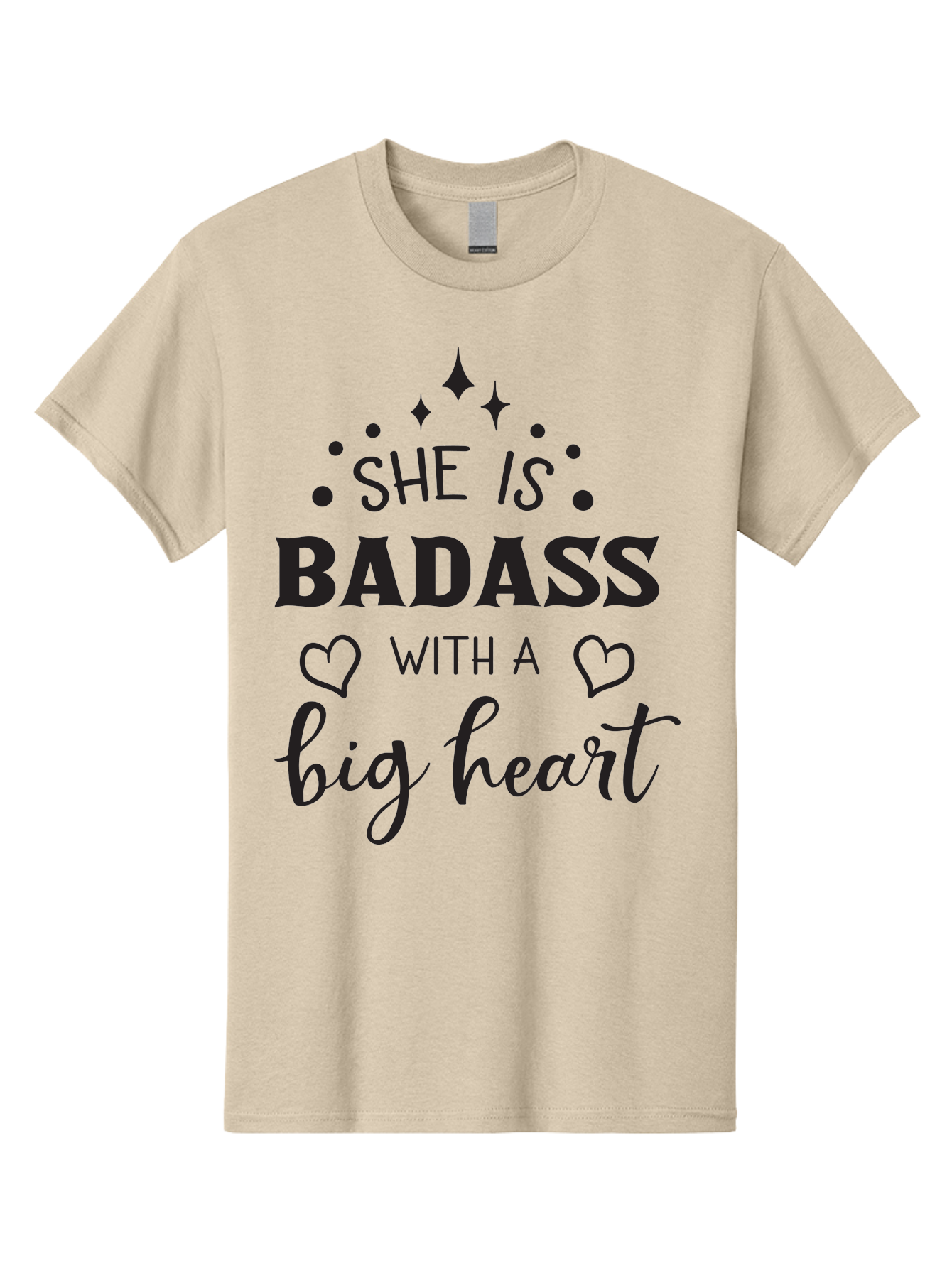 She-Is-Badass-With-A-Big-Heart Men'S Graphic Tee, 100% Cotton, Comfortable Casual Summer Wear, Machine Washable, Motivational Quotes, Inspirational Sayings, Empowerment Phrases, Feminine Strength, Positive Affirmations, Bold Typography, Aad155 17
