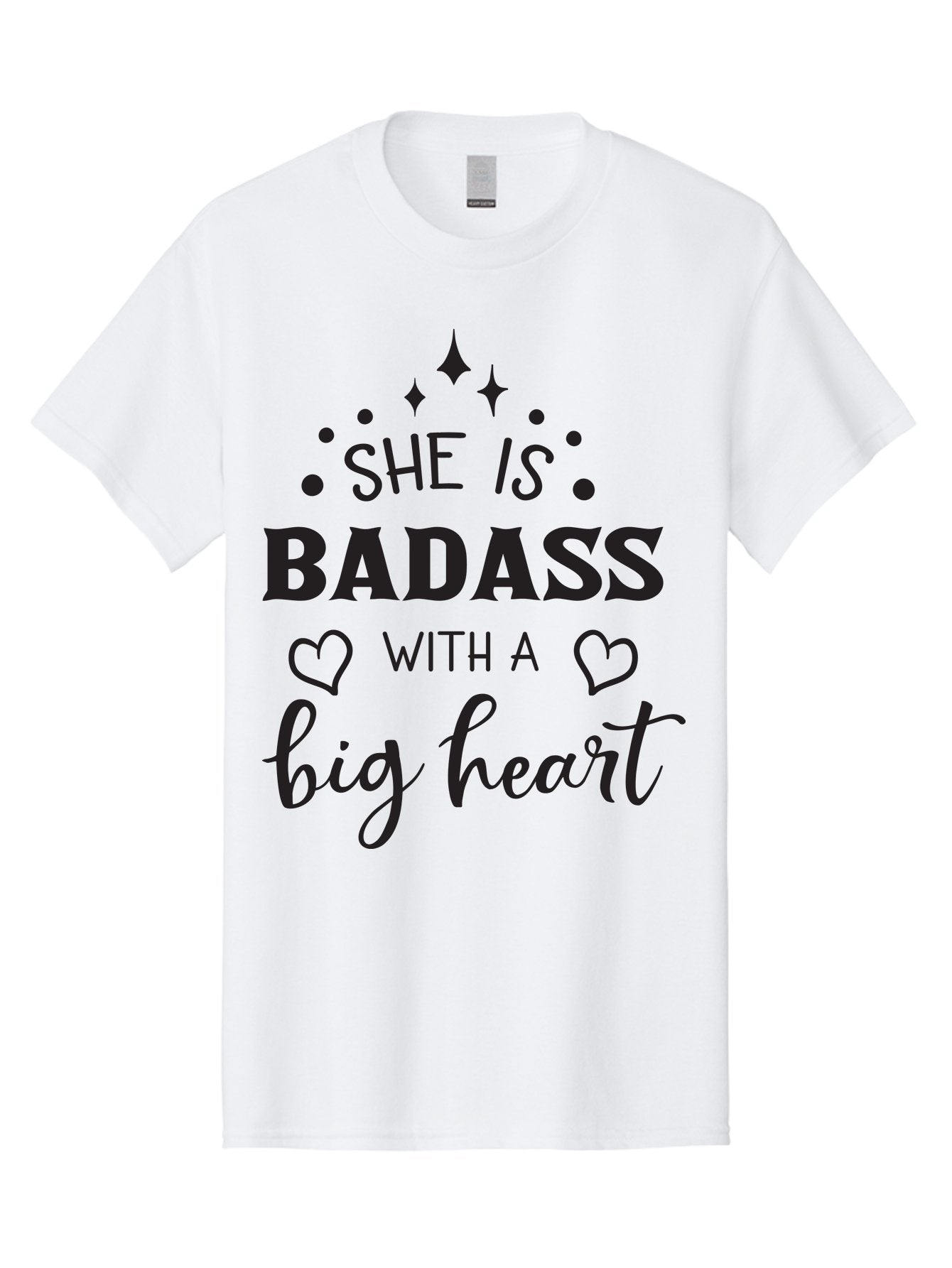 She-Is-Badass-With-A-Big-Heart Men'S Graphic Tee, 100% Cotton, Comfortable Casual Summer Wear, Machine Washable, Motivational Quotes, Inspirational Sayings, Empowerment Phrases, Feminine Strength, Positive Affirmations, Bold Typography, Aad155 7